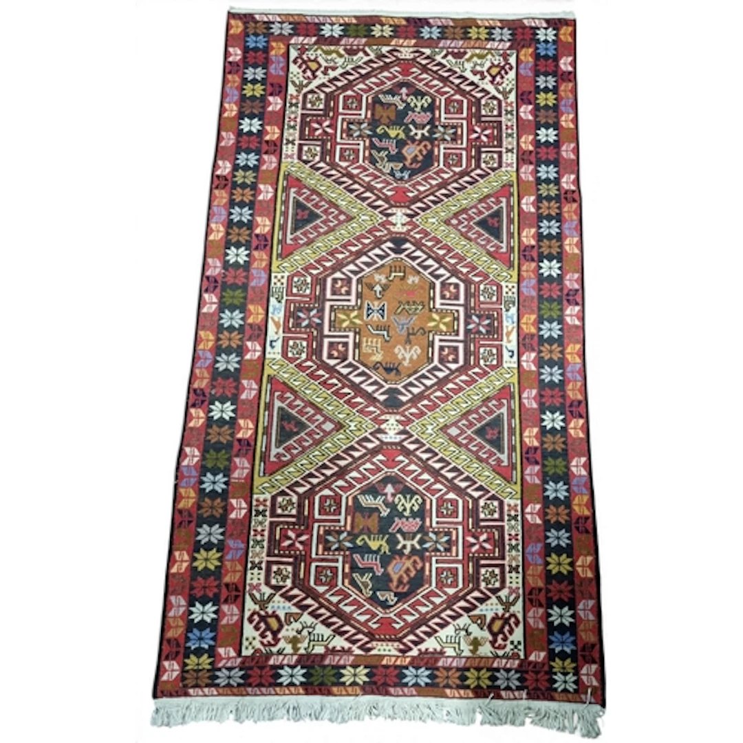 A good Silk and Wool Sumak Carpet. 220 x 120 cm approx.