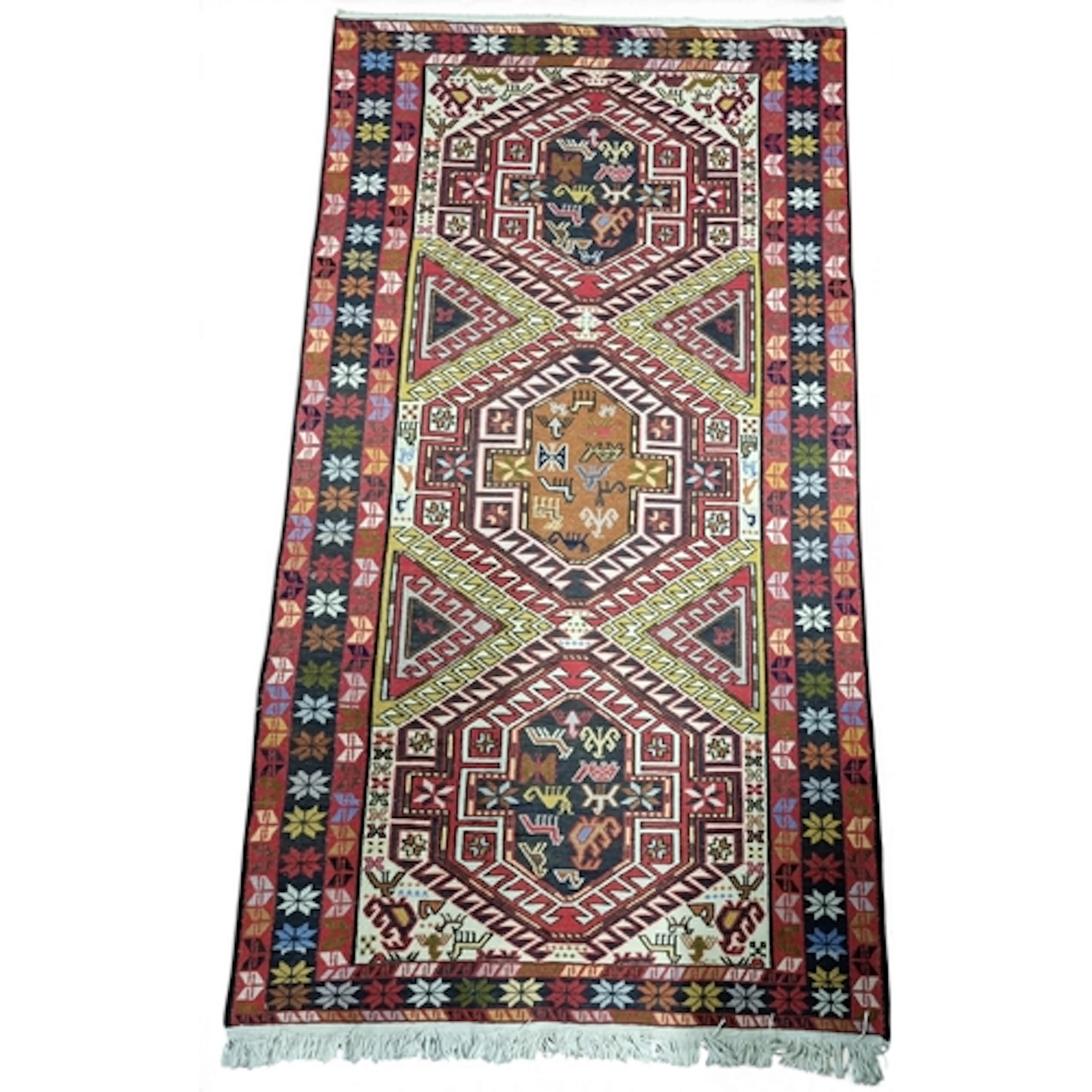 A good Silk and Wool Sumak Carpet. 220 x 120 cm approx.