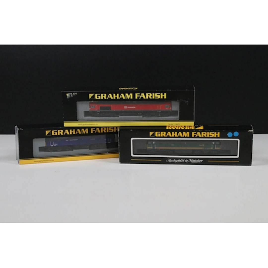 Three boxed / cased Graham Farish N gauge locomotives to inc...