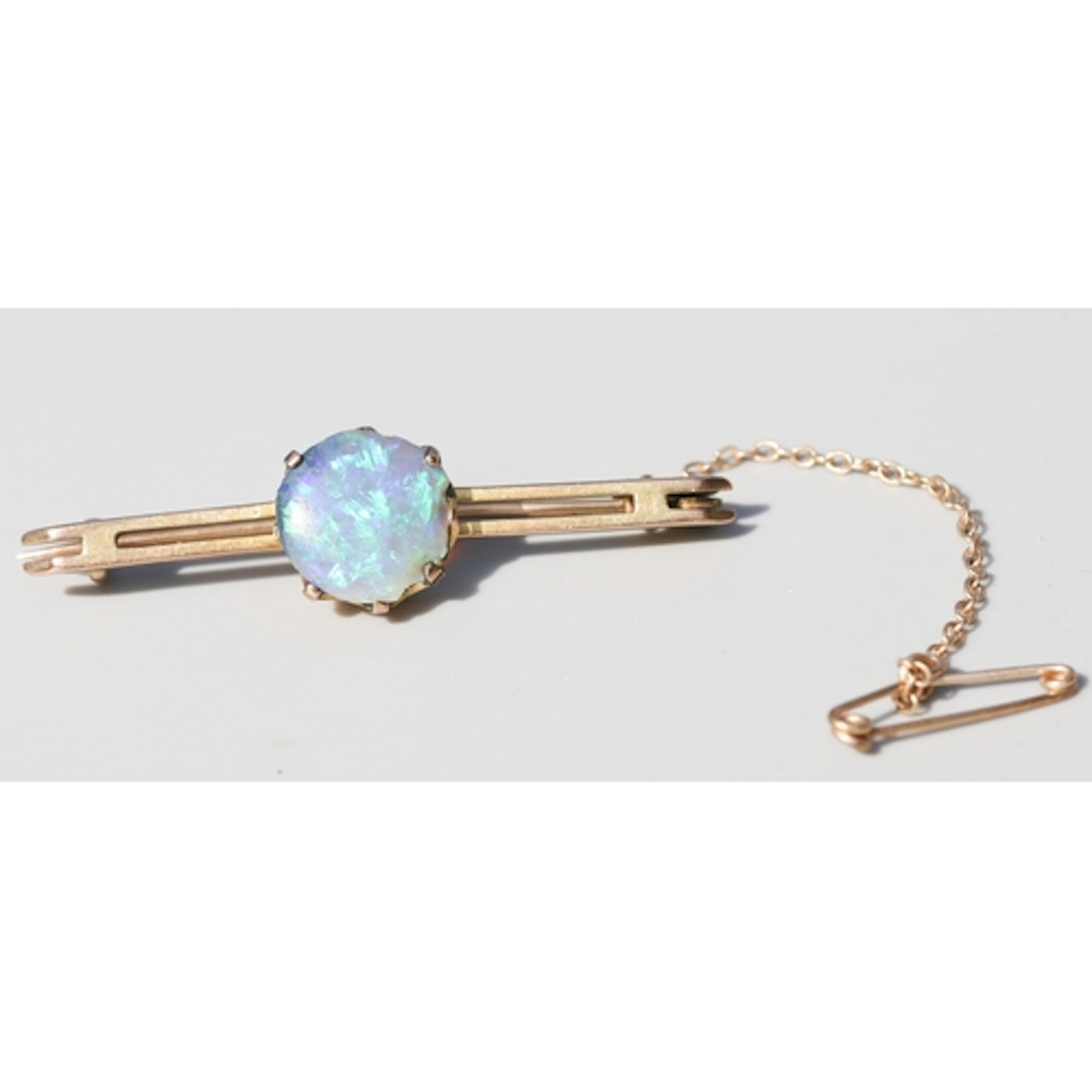 Opal Single Stone Set Brooch, Mounted in 9 Carat Yellow Gold...