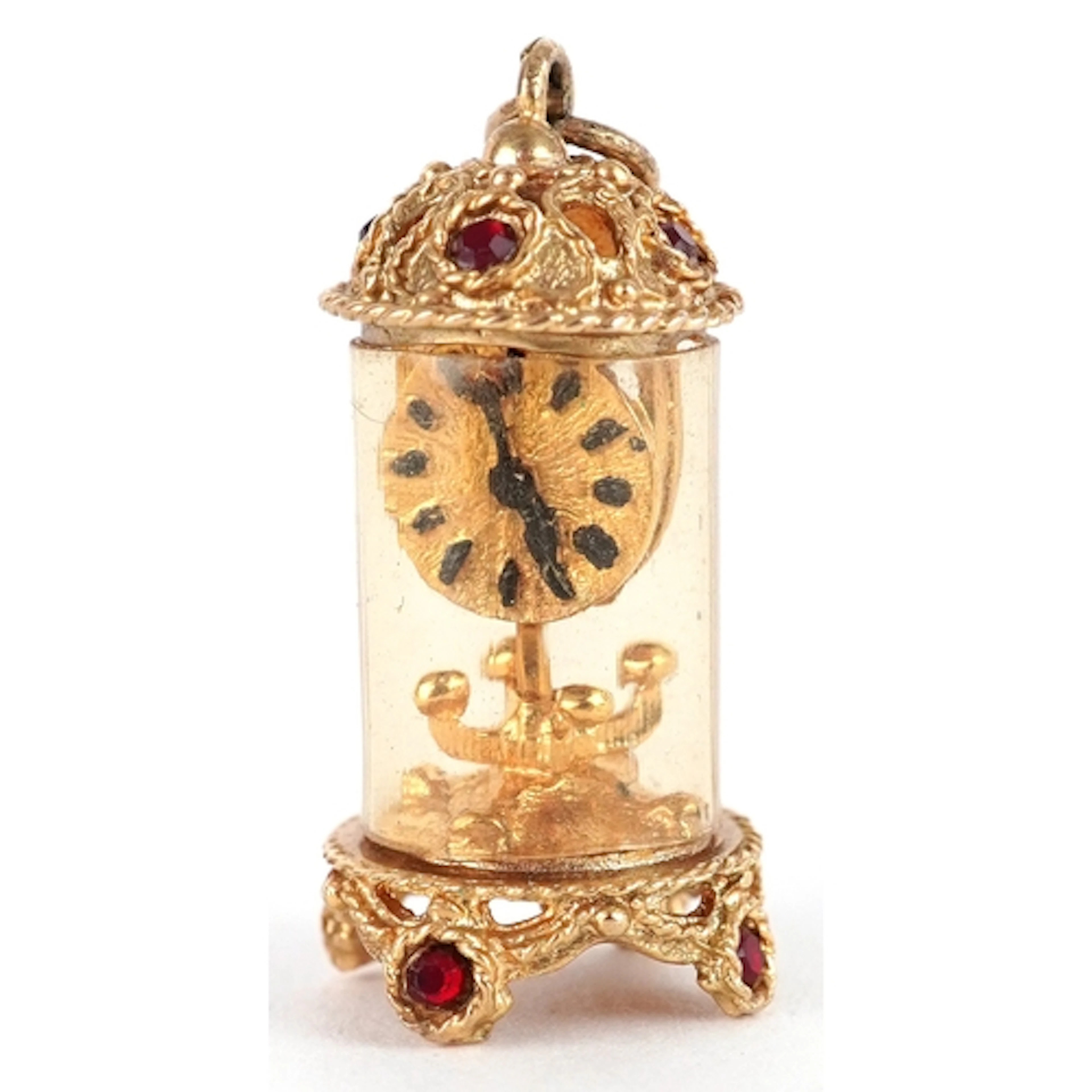 9ct gold and glass charm in the form of an anniversary clock...