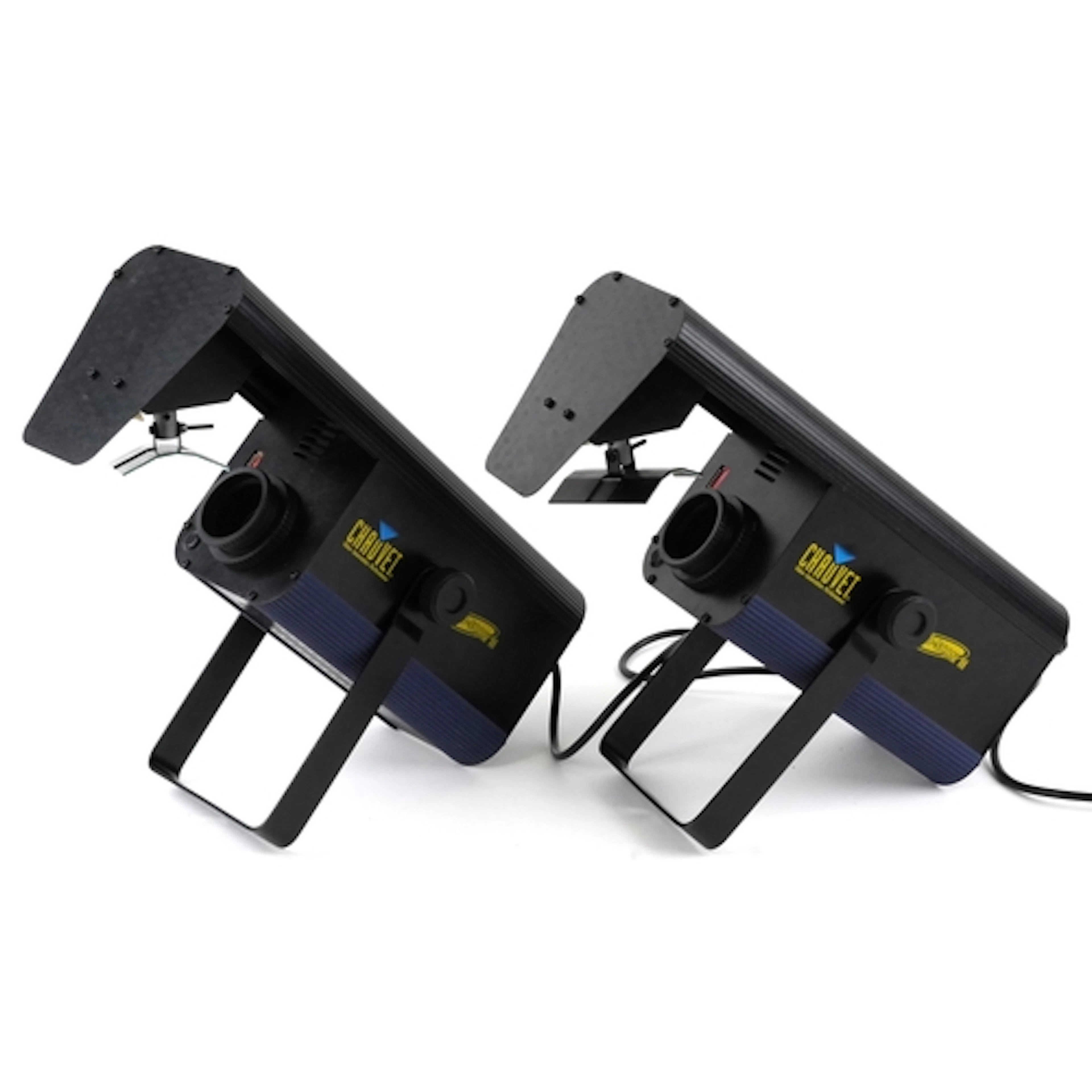 Pair of Chauvet Micro Scan II DJ lights with fitted pine pro...