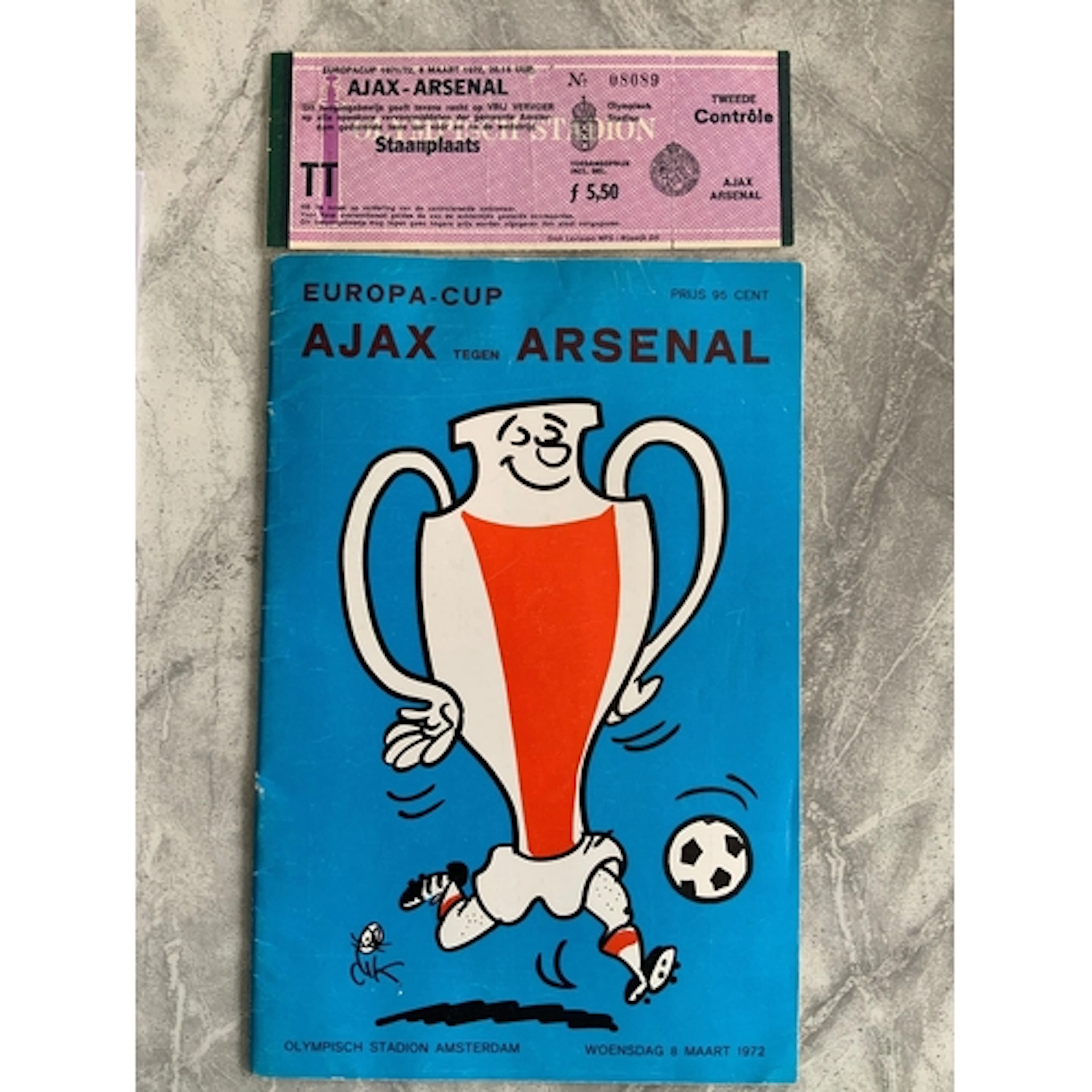71/72 Ajax v Arsenal Football Programme + Ticket: European C...