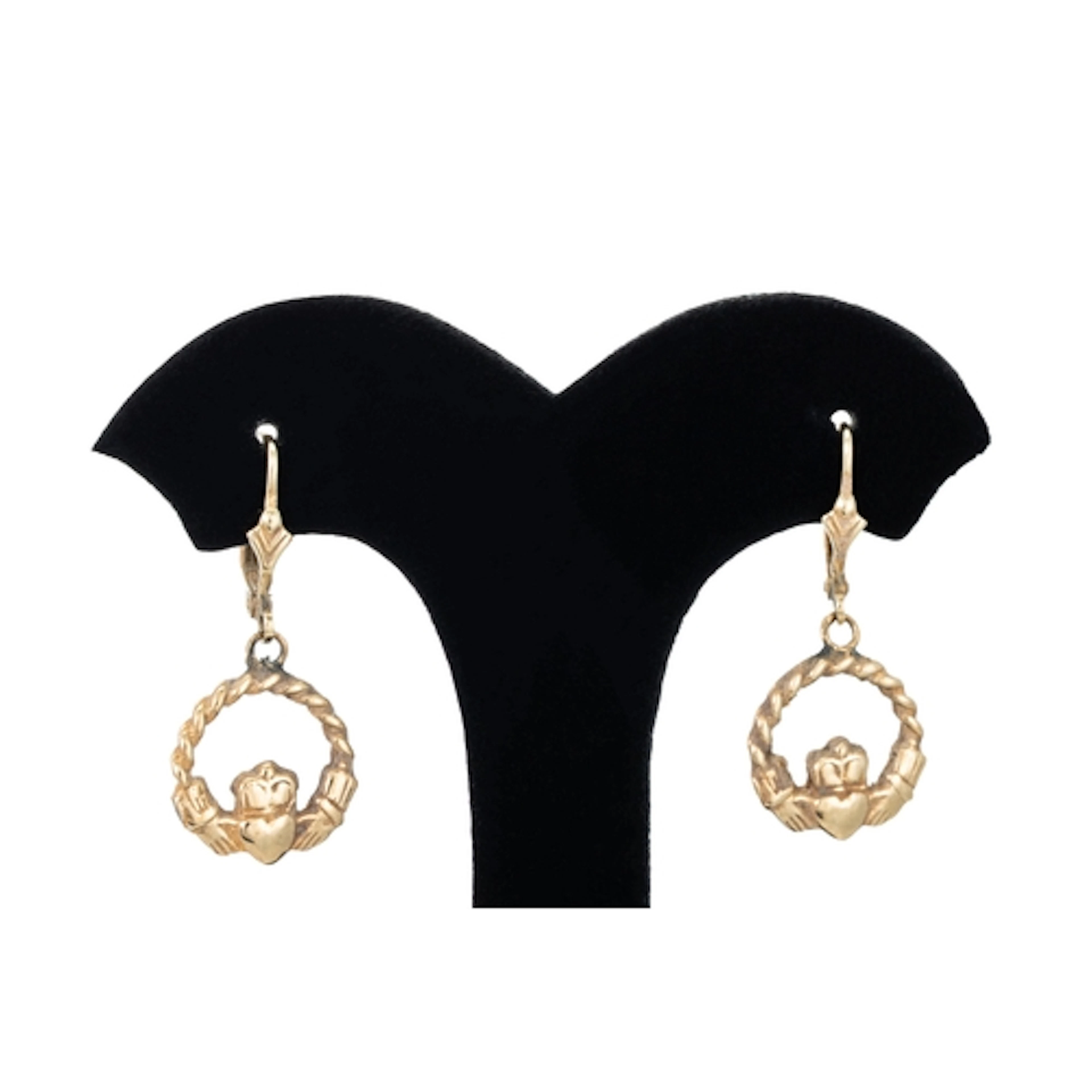 A PAIR OF 9CT GOLD CLADDAGH EARRINGS, 3.35 g.
