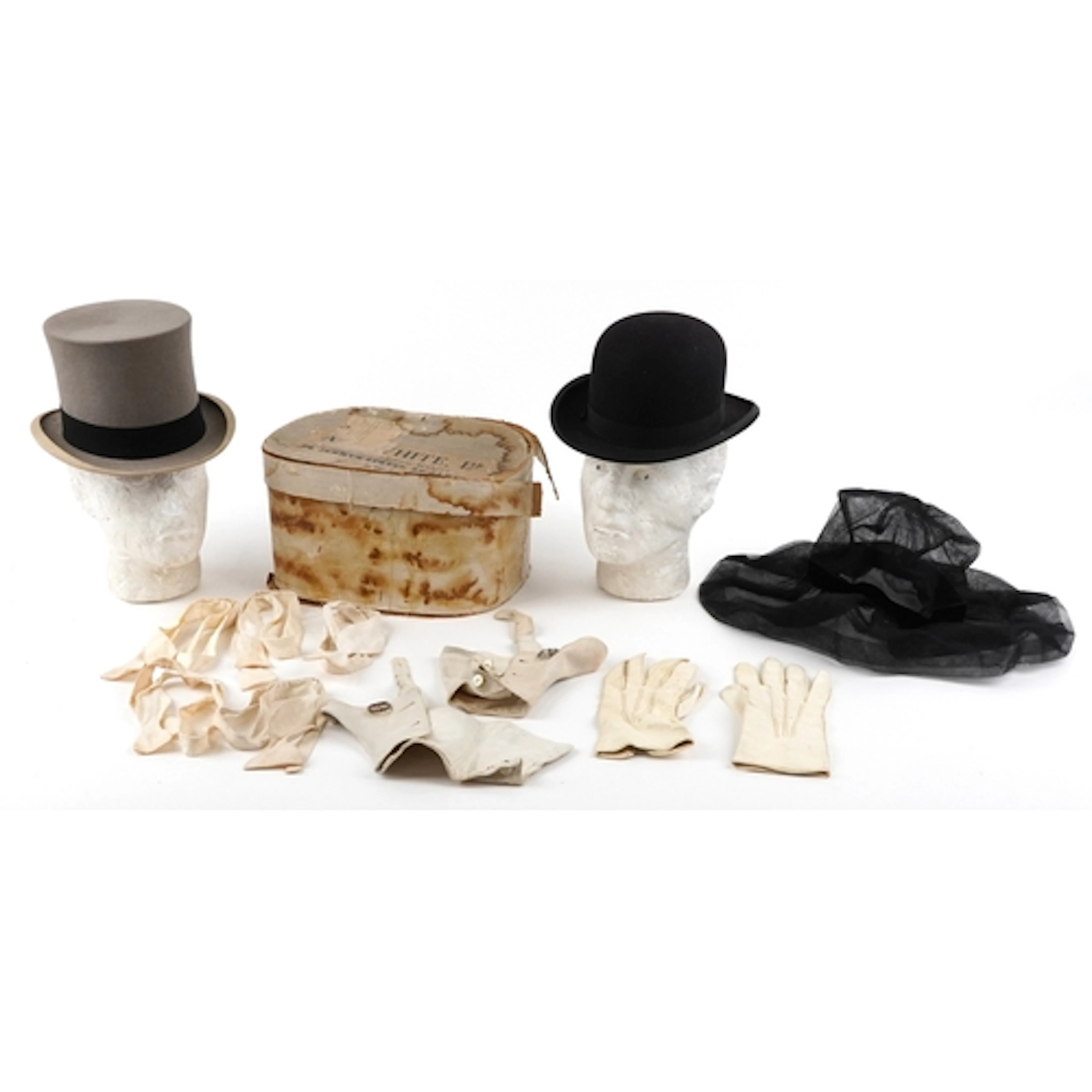 Early to mid 20th century clothing including a grey top hat ...