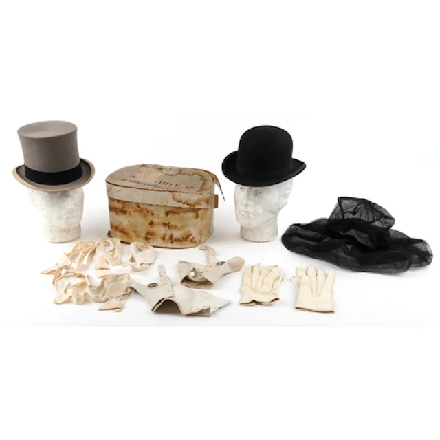 Early to mid 20th century clothing including a grey top hat ...