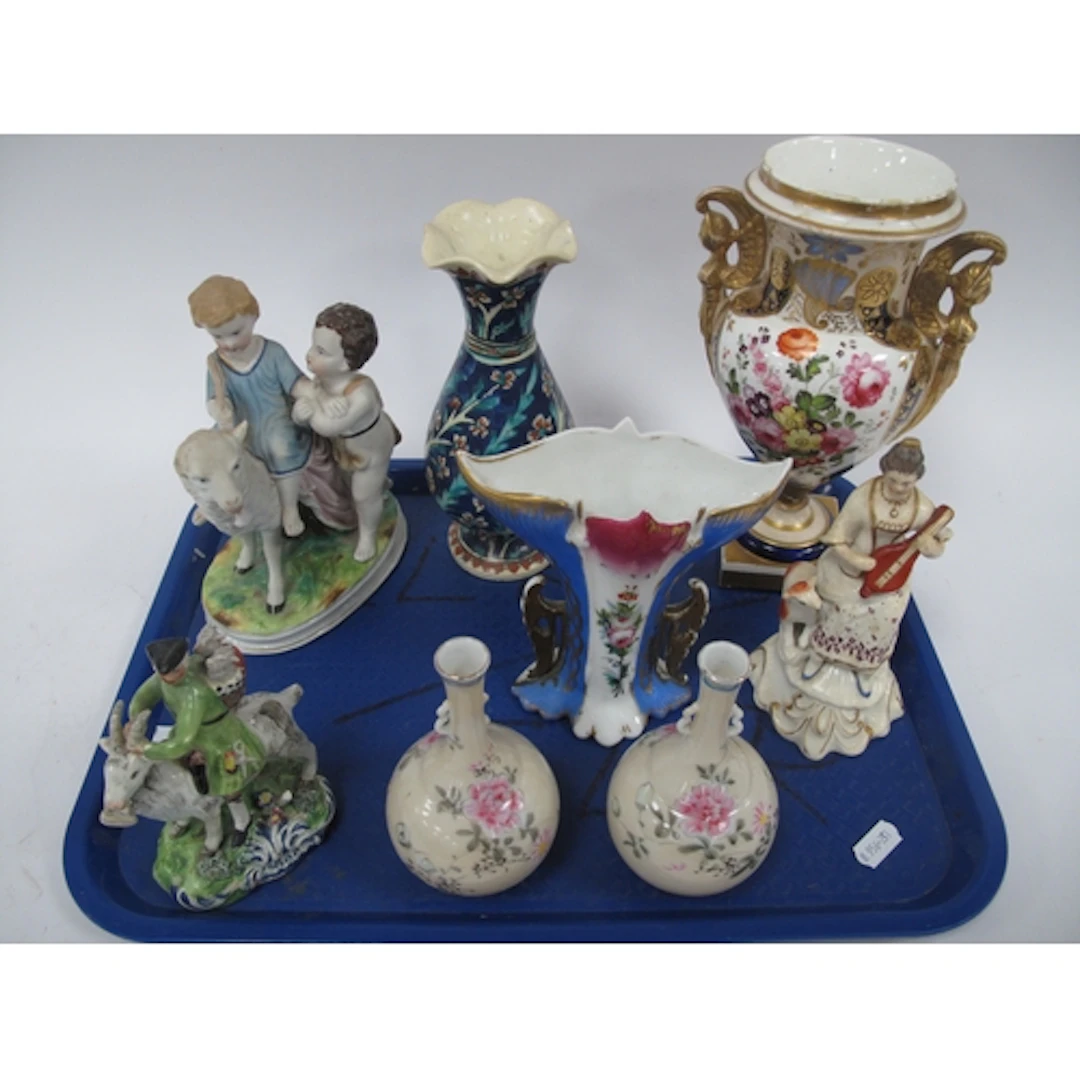 XIX Century Painted Porcelain Urn, with gilt figureshead han...