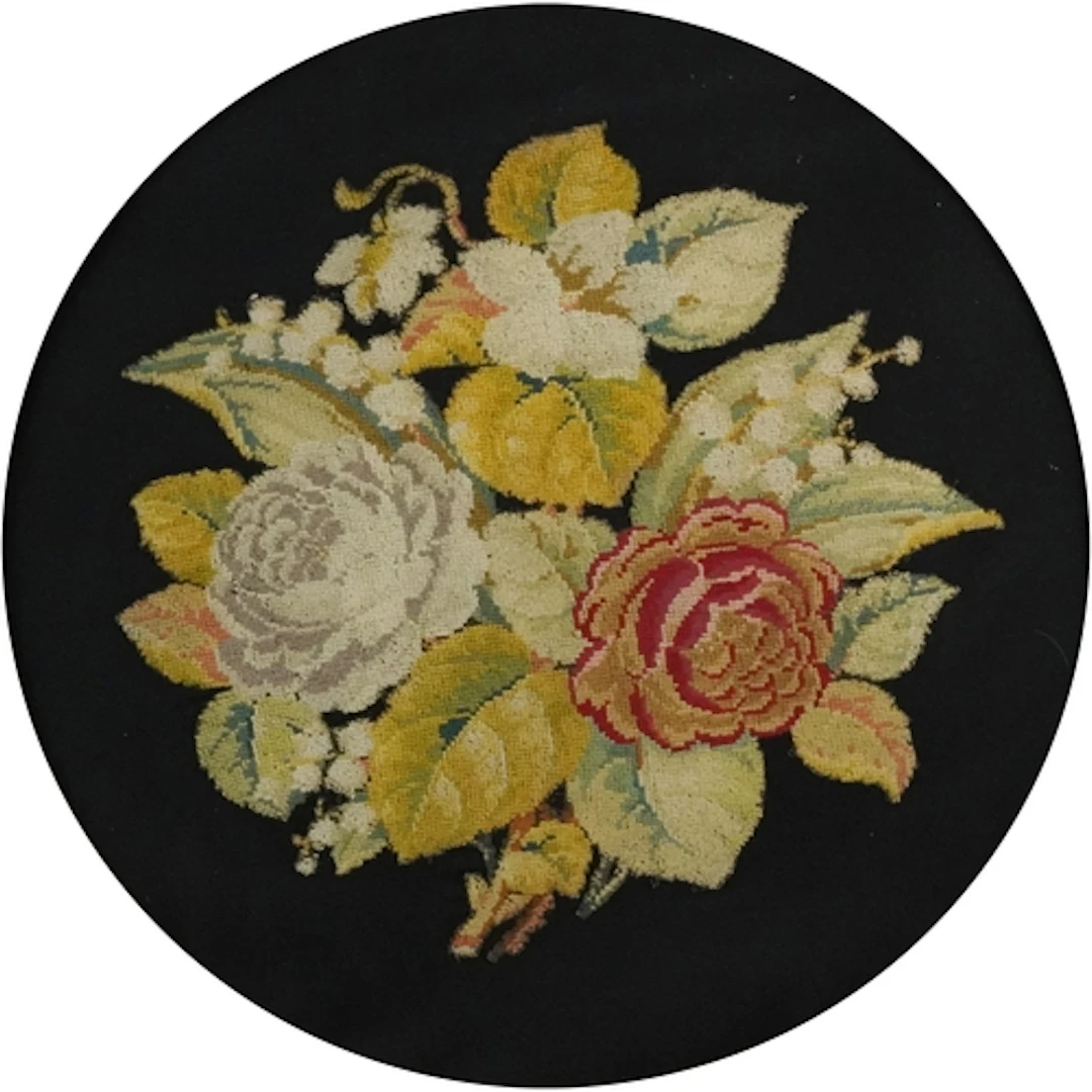 Large vintage circular floral embroidered panel having a mou...