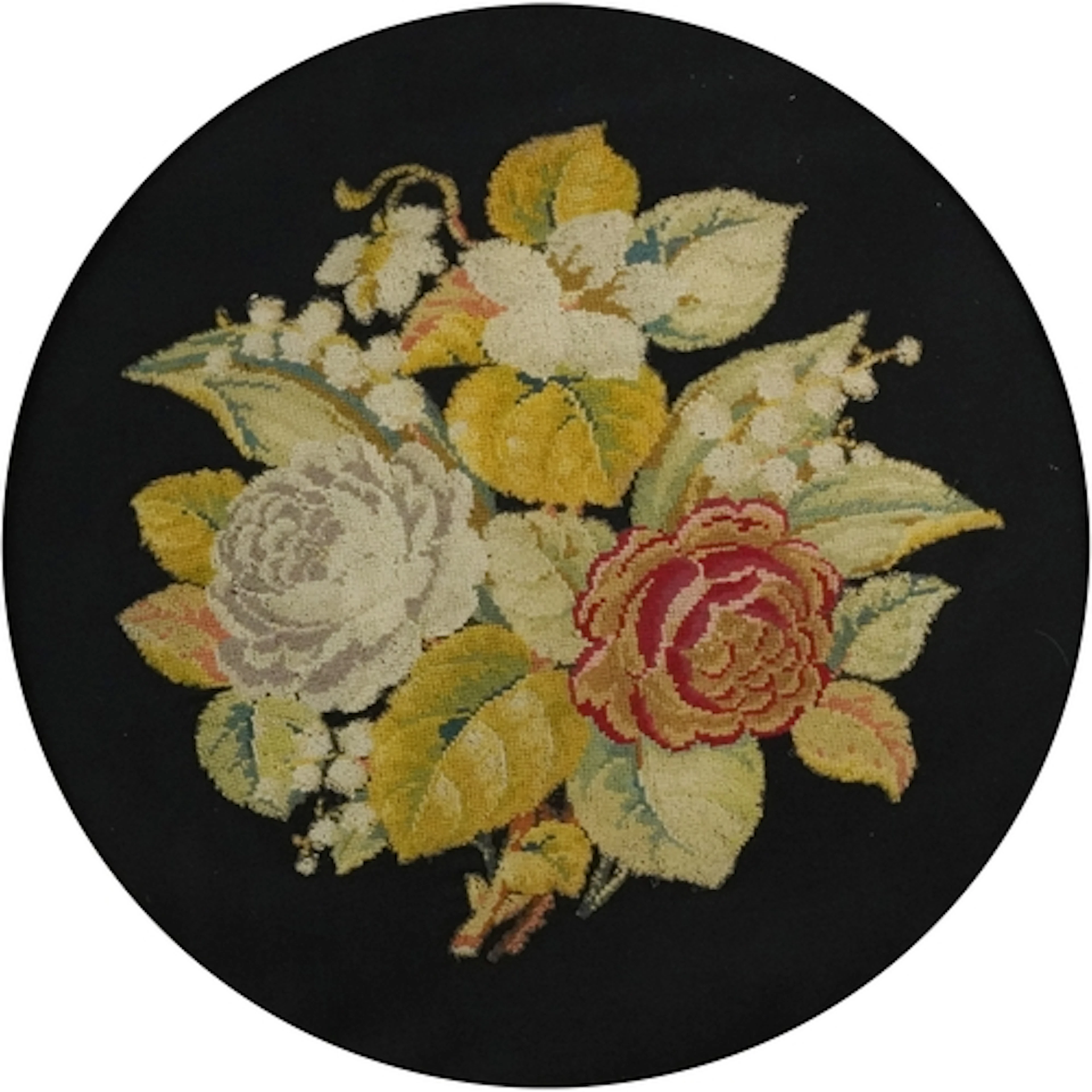 Large vintage circular floral embroidered panel having a mou...