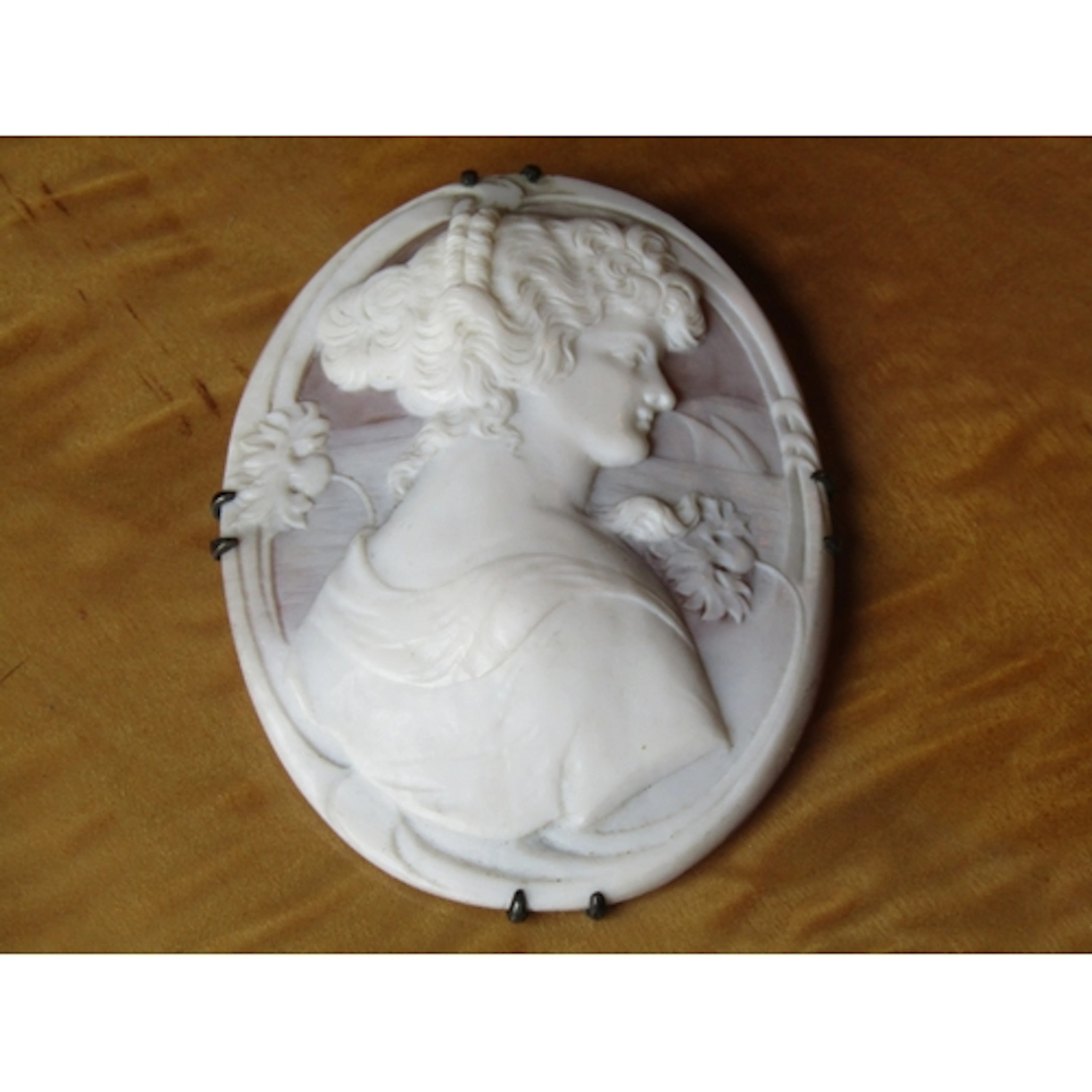 Large Antique Cameo of Lady Side Profile Oval Form