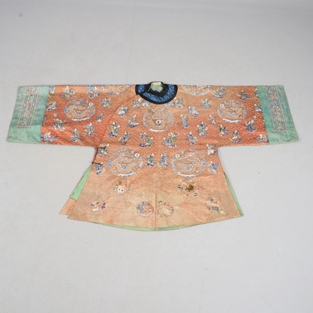 CHINESE EMBROIDERED 'DRAGON' ROBE & OTHER ITEMS. A Guangxu p...