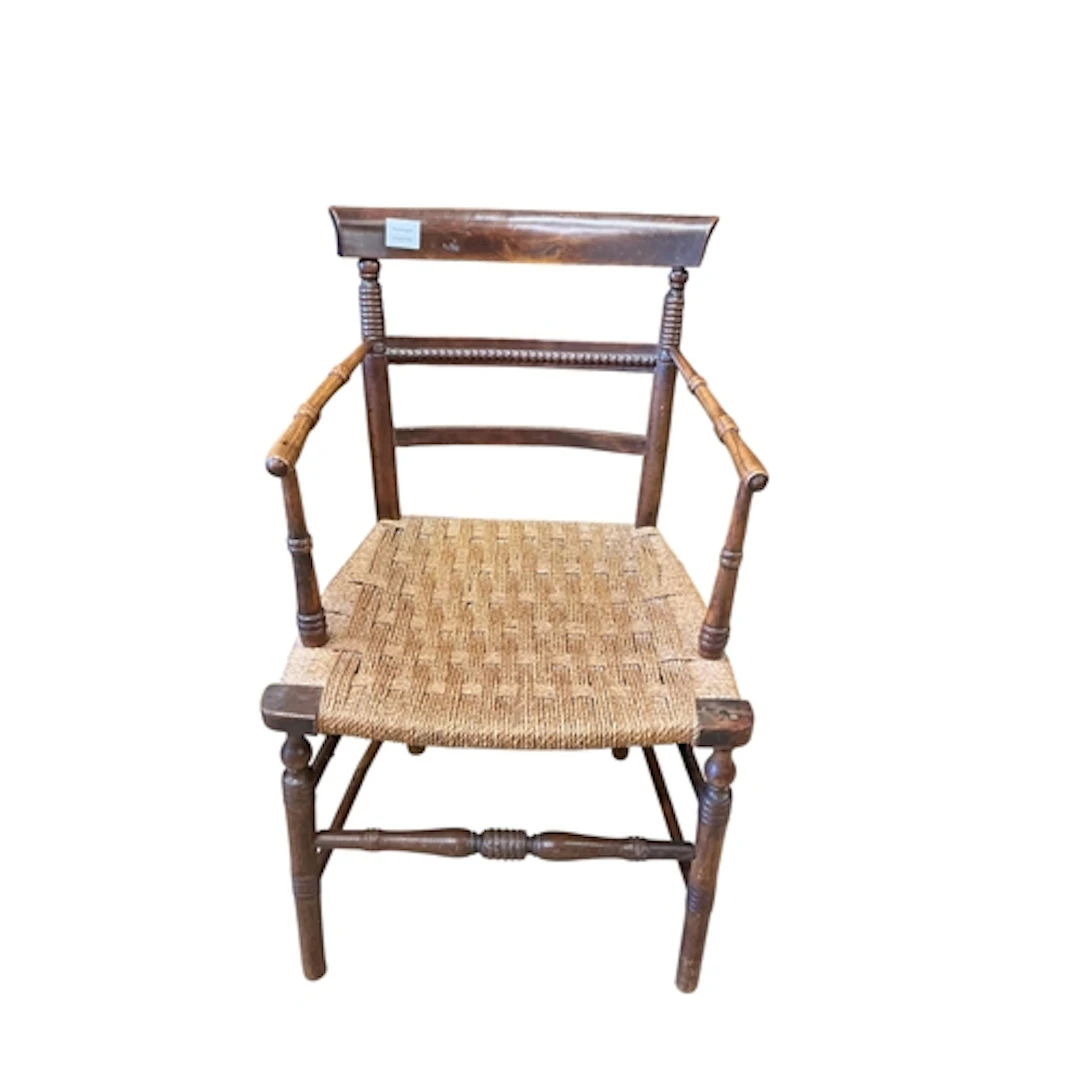 A late 19th century ash and beech Sussex armchair with rush ...