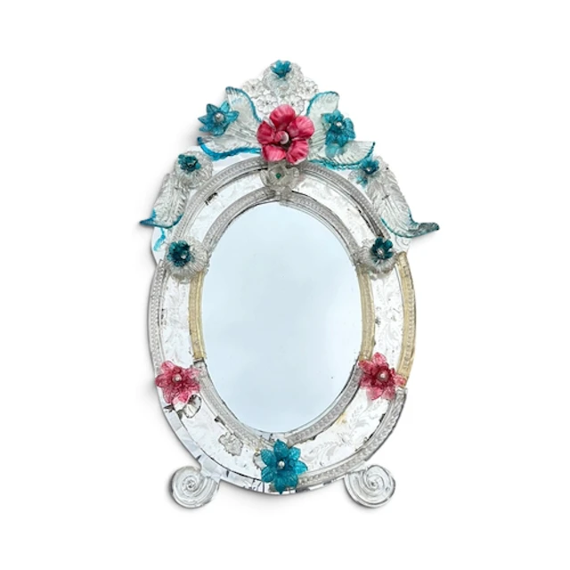 A MURANO GLASS MIRROR 64cm x 40cm