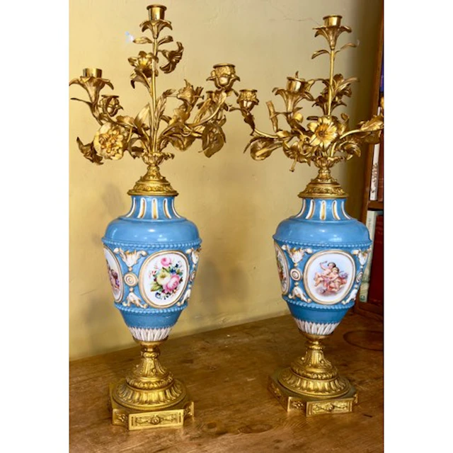 Attractive Pair of Sevres Porcelain Ormolu Mounted Table Can...