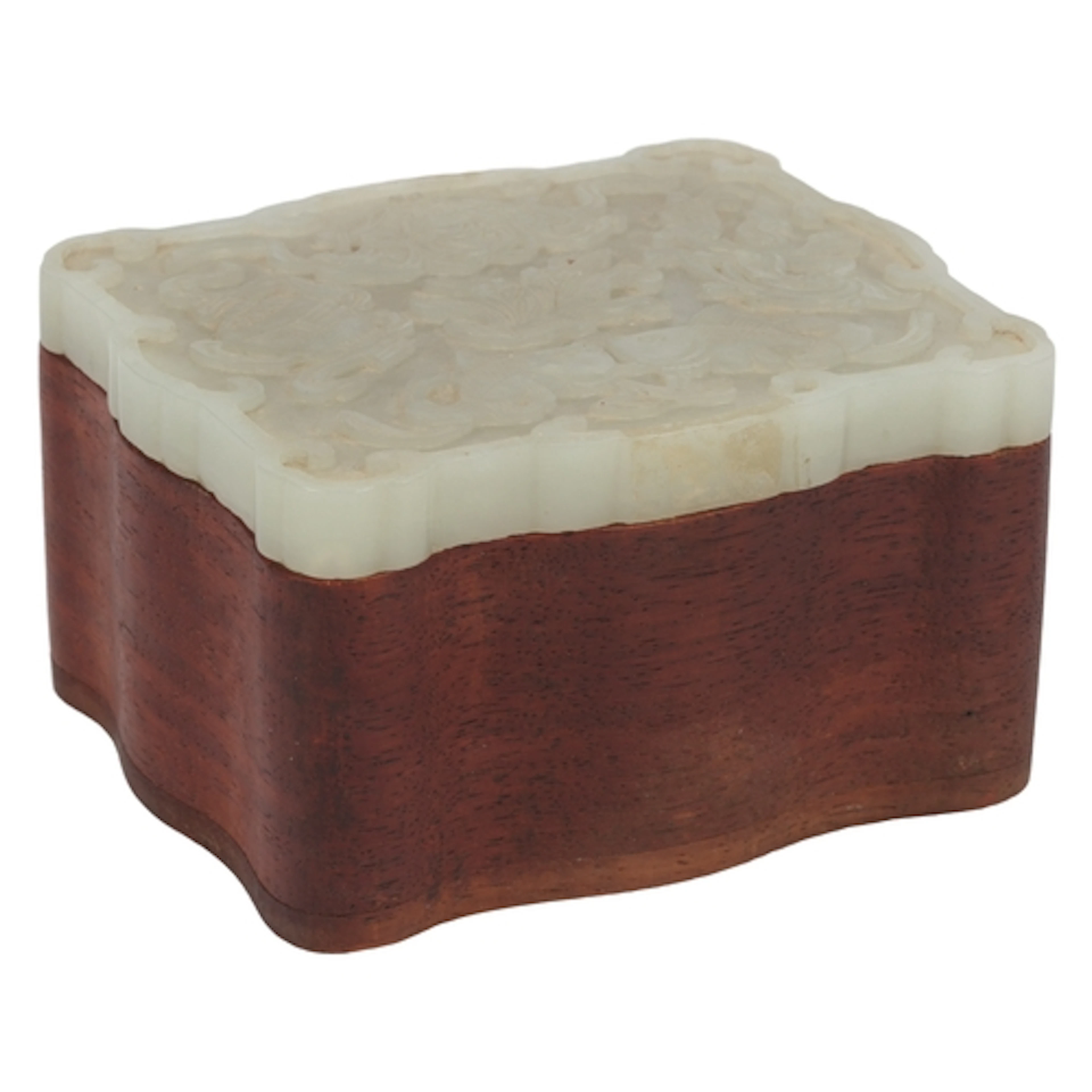 A Chinese pale celadon jade lidded hongmu box, 18th/19th cen...