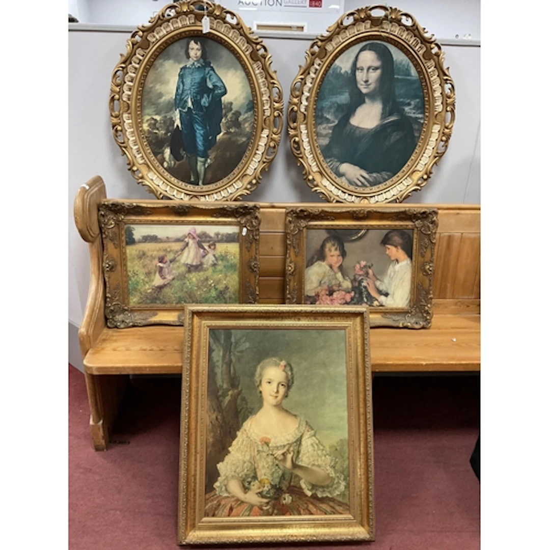 Five Gilt Framed Prints, including Blue Boy and Mona Lisa in...