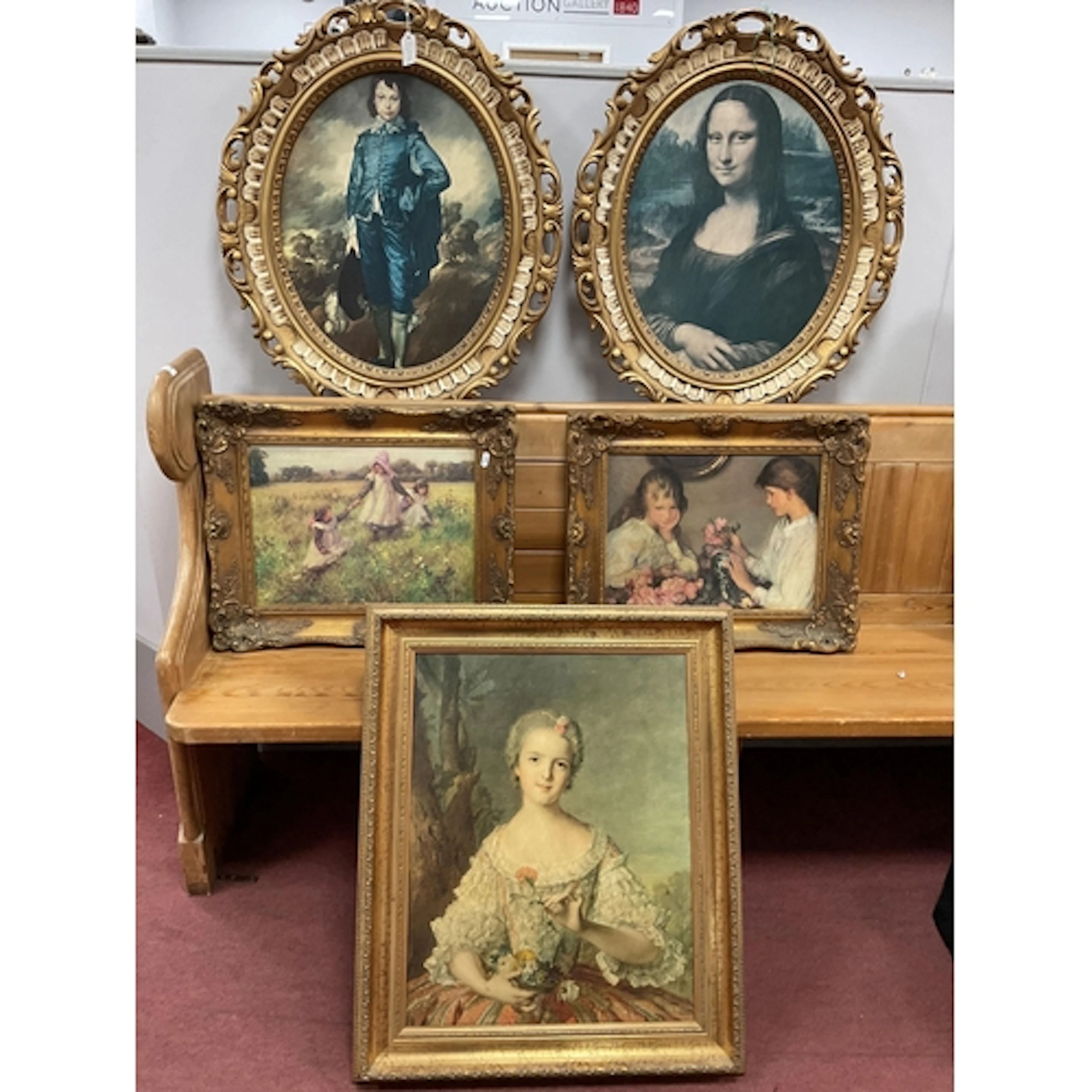 Five Gilt Framed Prints, including Blue Boy and Mona Lisa in...