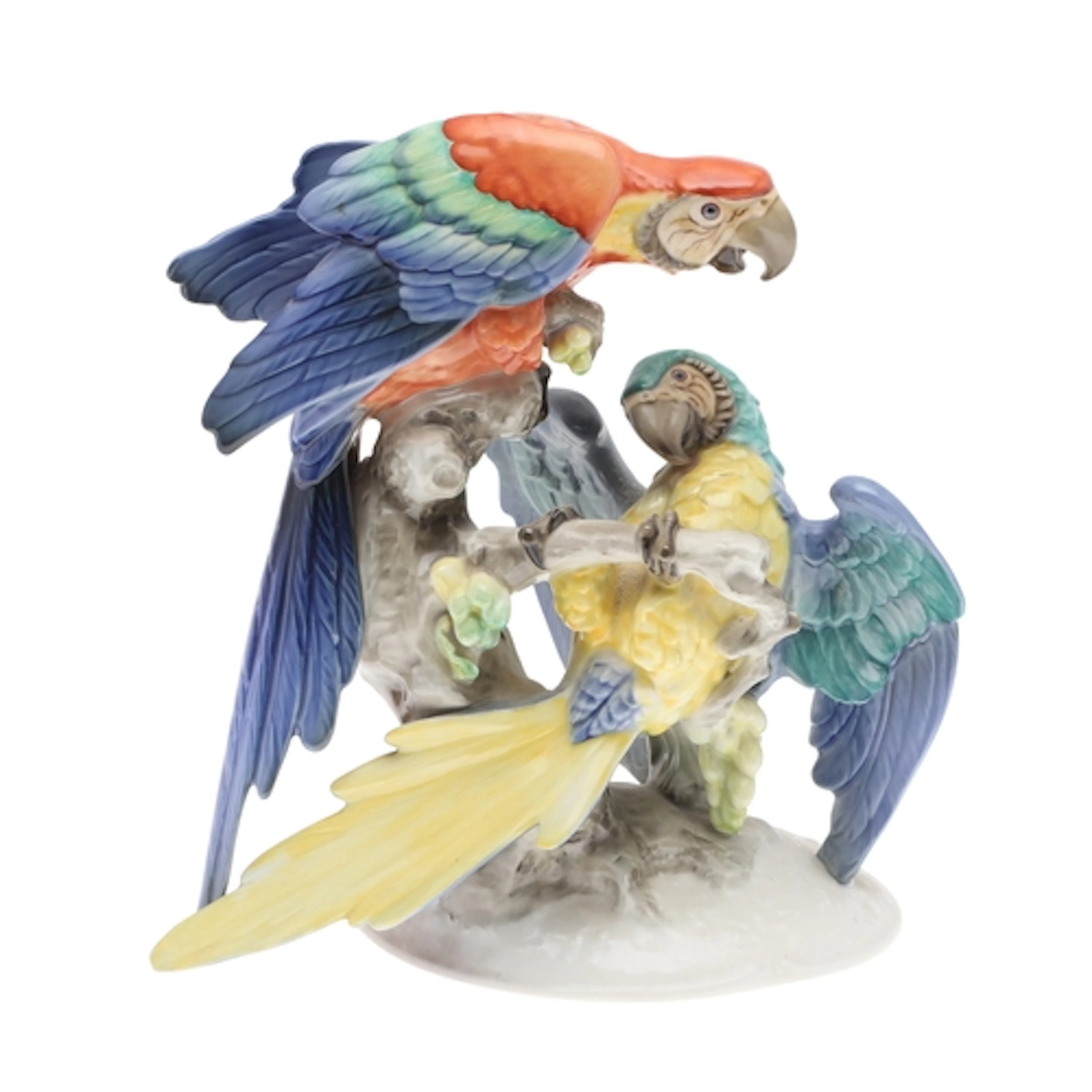HUTSCHENREUTHER - PORCELAIN PARROT GROUP - FRITZ. A pair of ...