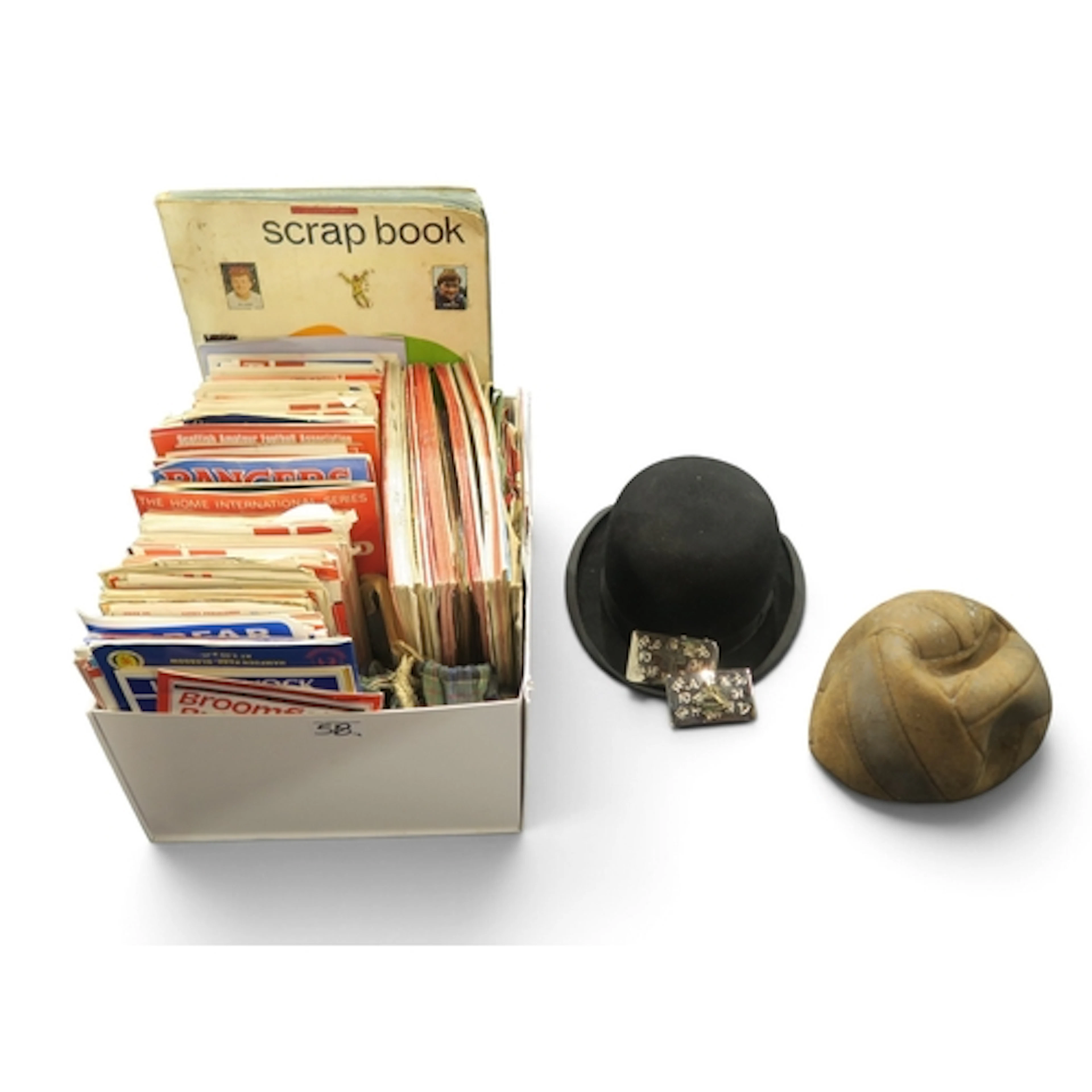 A vintage leather football, with a large quantity of mostly ...