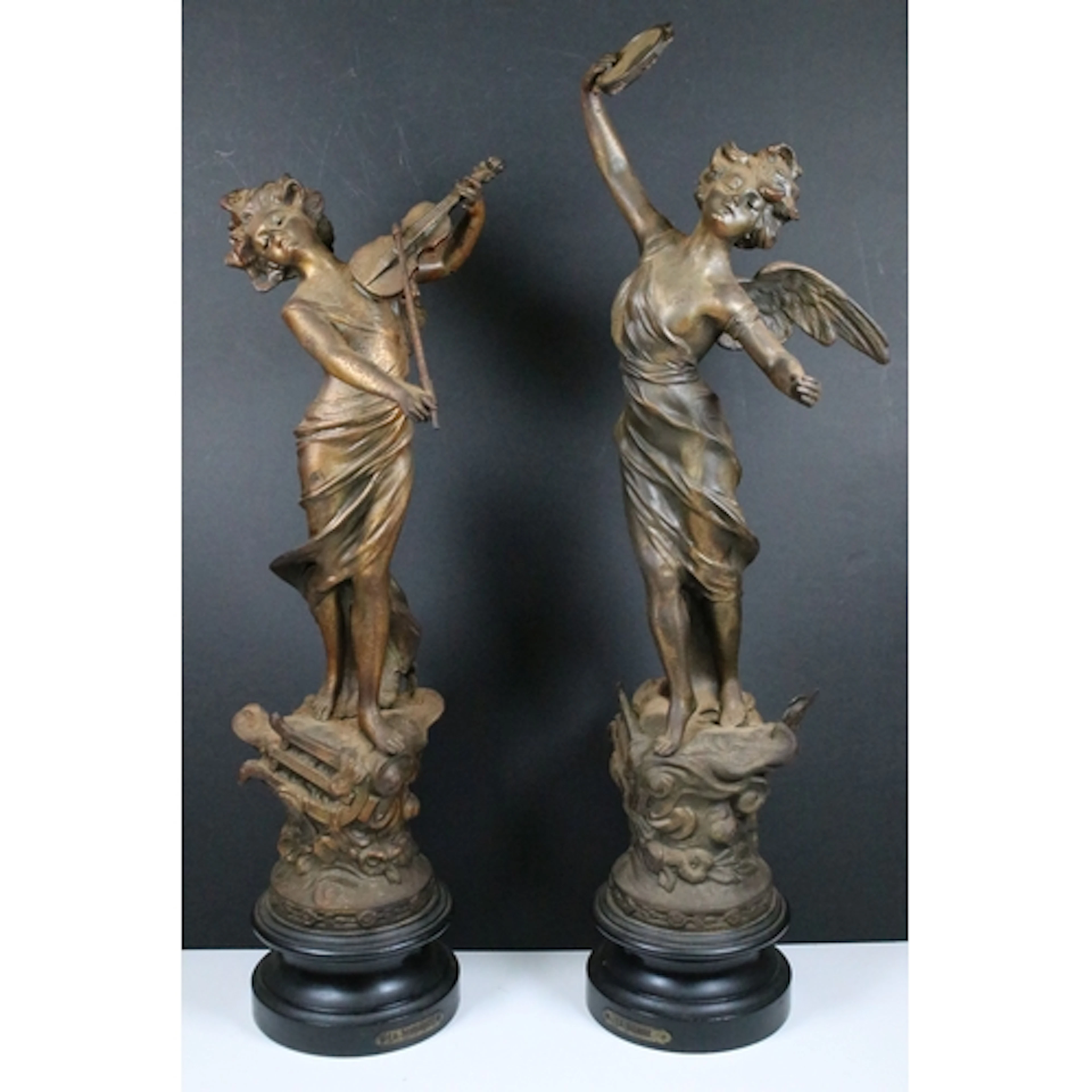 Pair of French gilt spelter figures of 'La Danse' and 'La Mu...