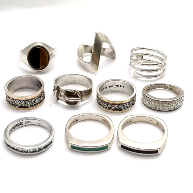 10 x silver marked rings inc 2 x Suarti (with 18ct detail), ...