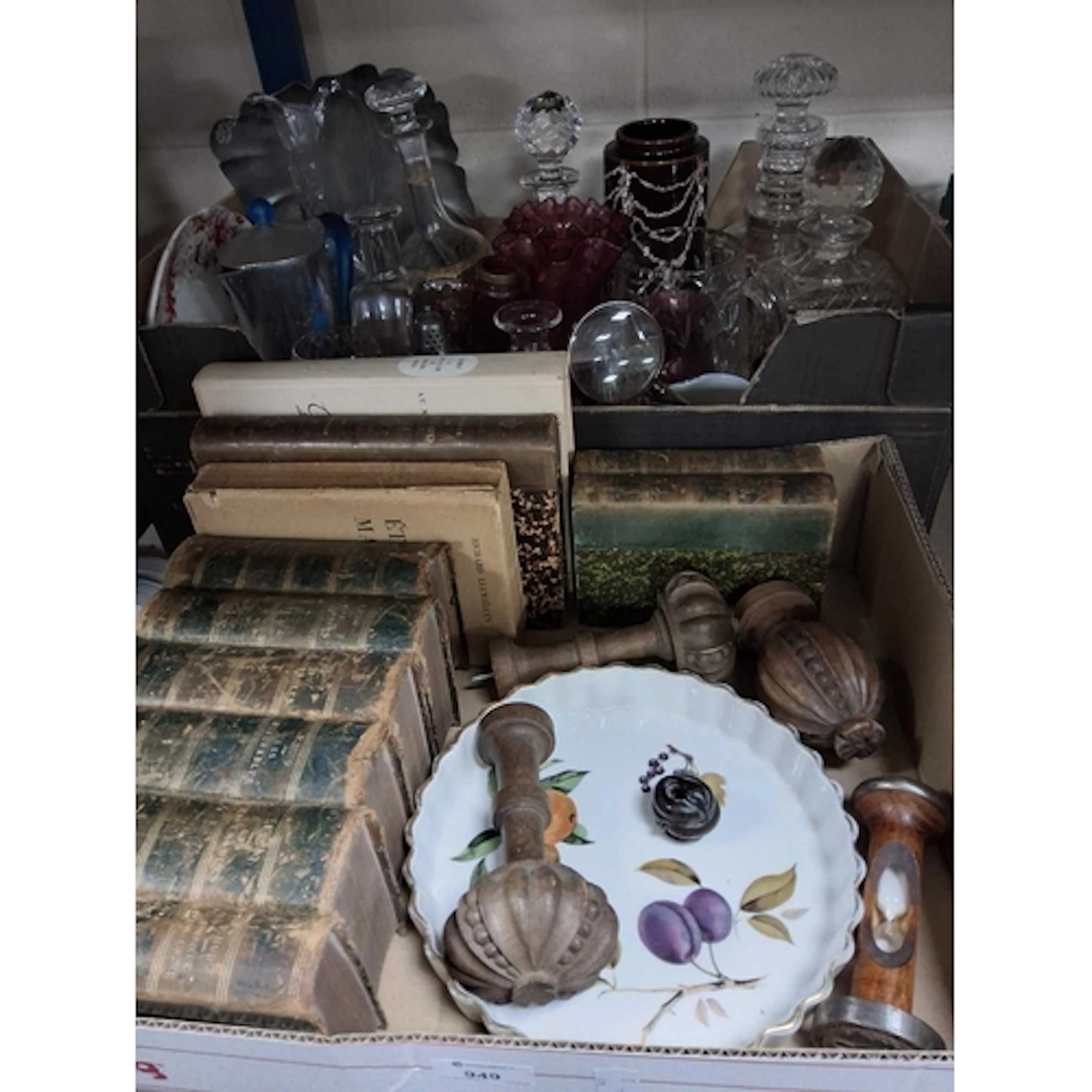 TWO BOXES OF GLASS, CERAMICS, BOOKS AND MISCELLANEOUS ITEMS,...