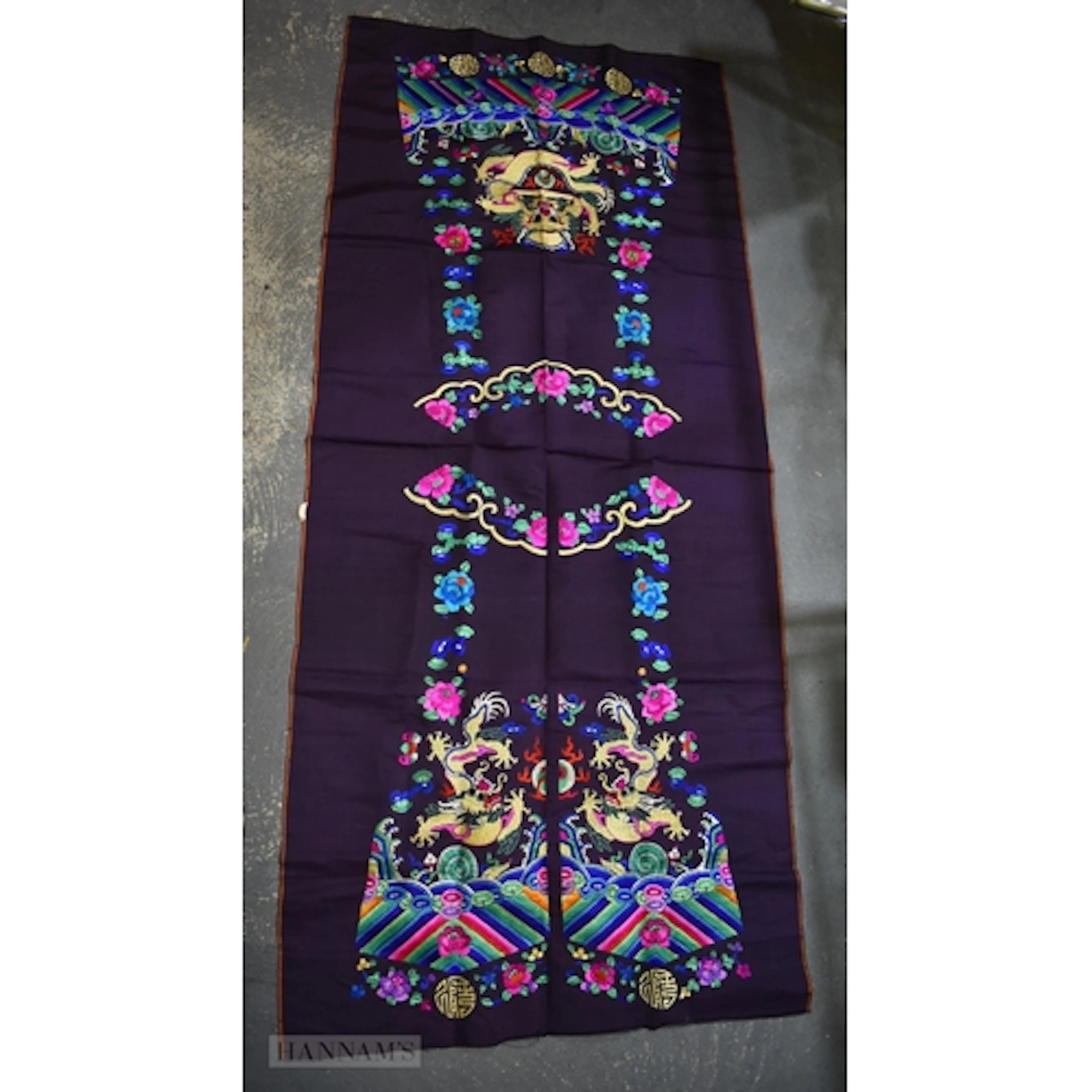 A CHINESE QING DYNASTY UNCUT SILK DRAGON ROBE PANEL. 158 cm ...
