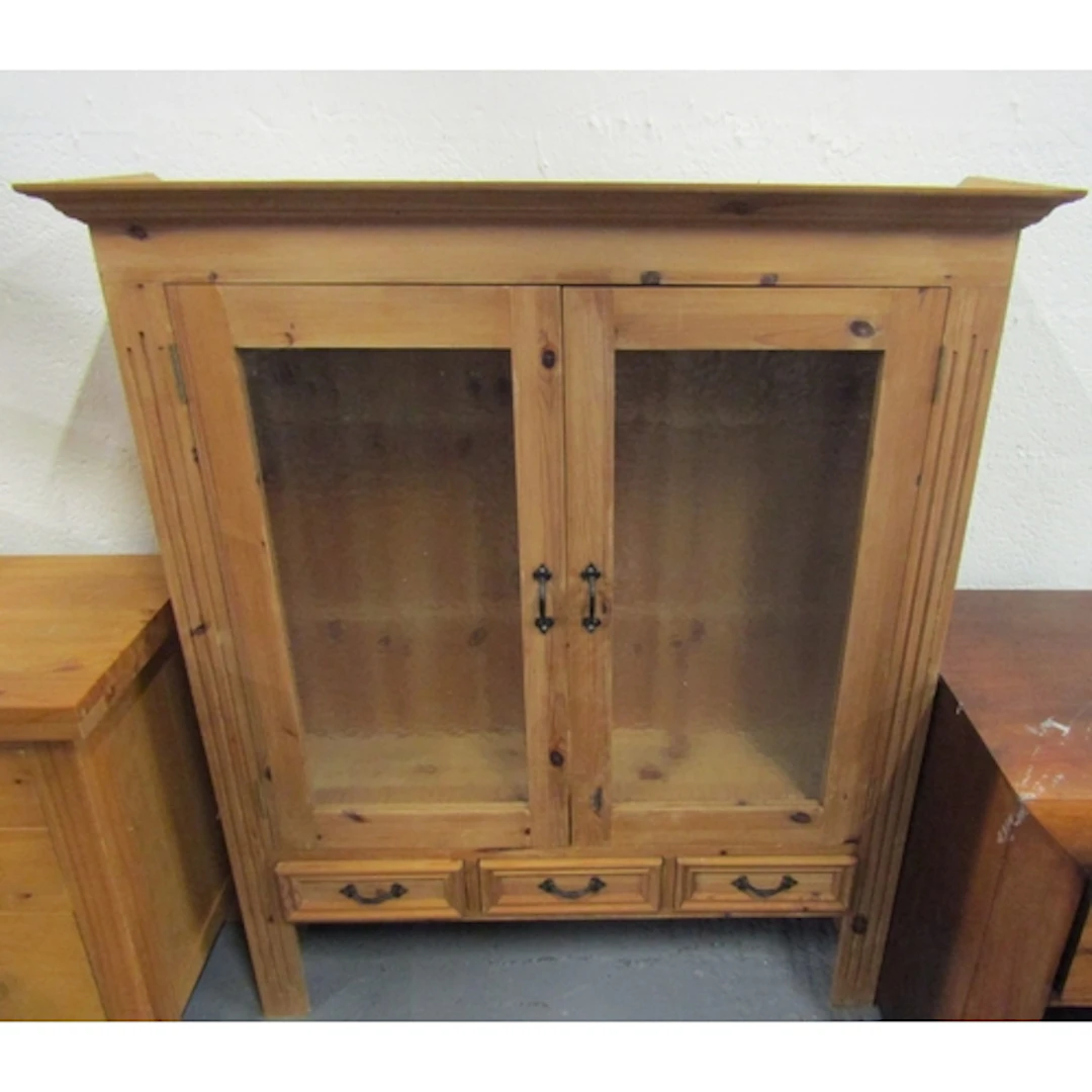Pine Twin Drawer Glazed Two Door Cabinet Restrained Form App...