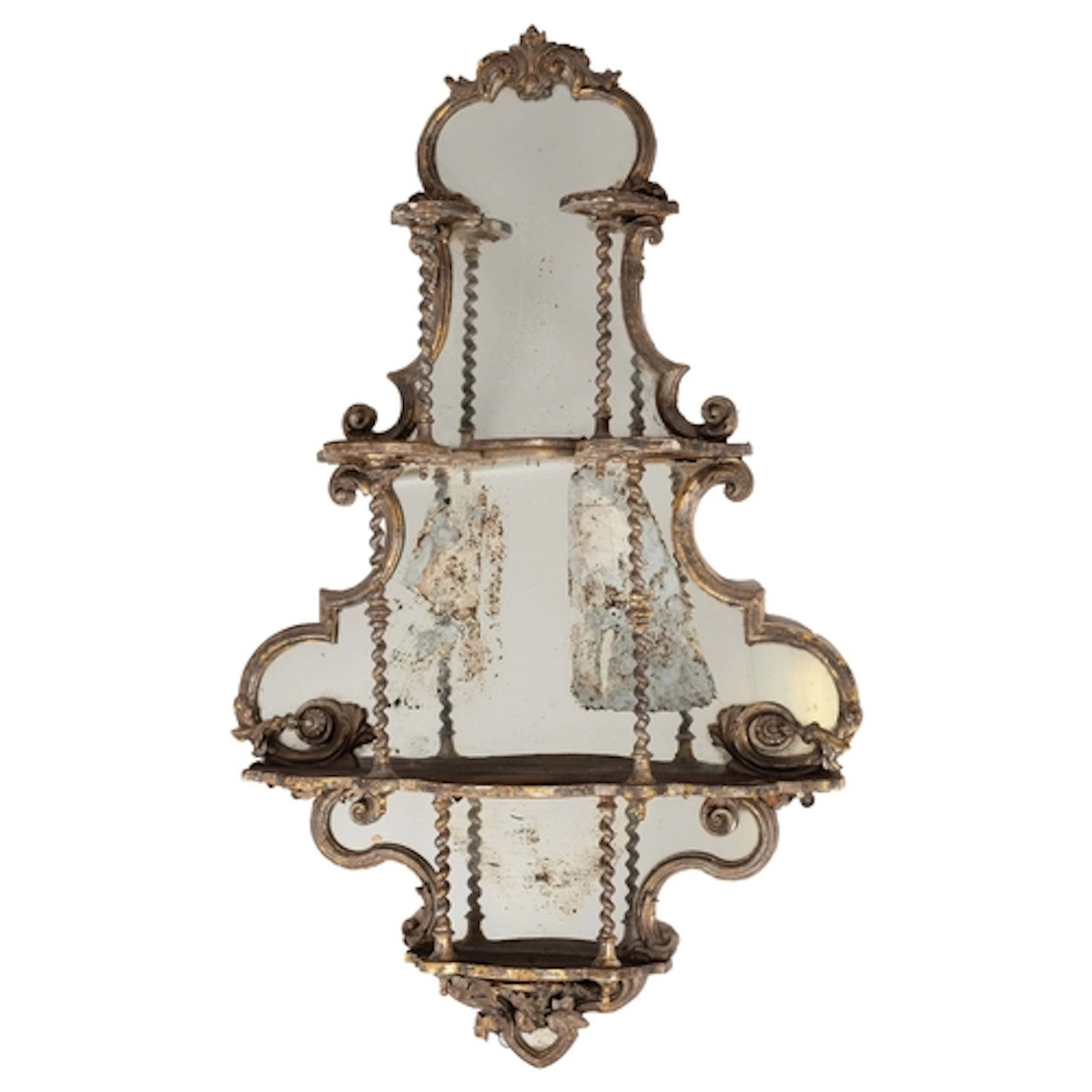 A Continental parcel gilt and silvered wood framed and shelv...