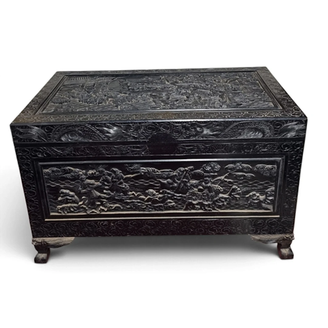A good 19th early 20th Century Oriental ebonised Camphorwood...