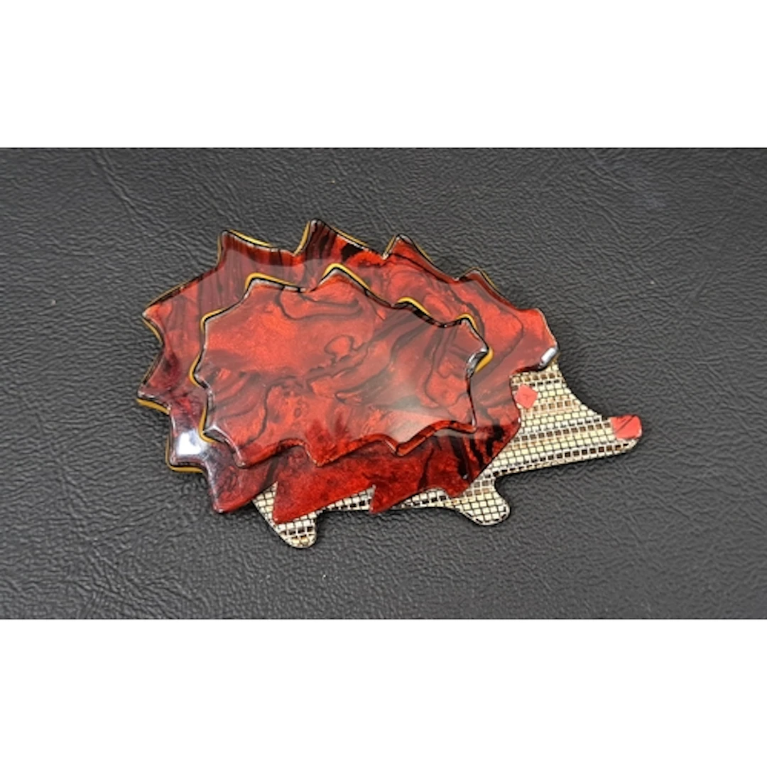 LEA STEIN HEDGEHOG BROOCH with marbled shimmering finish to ...