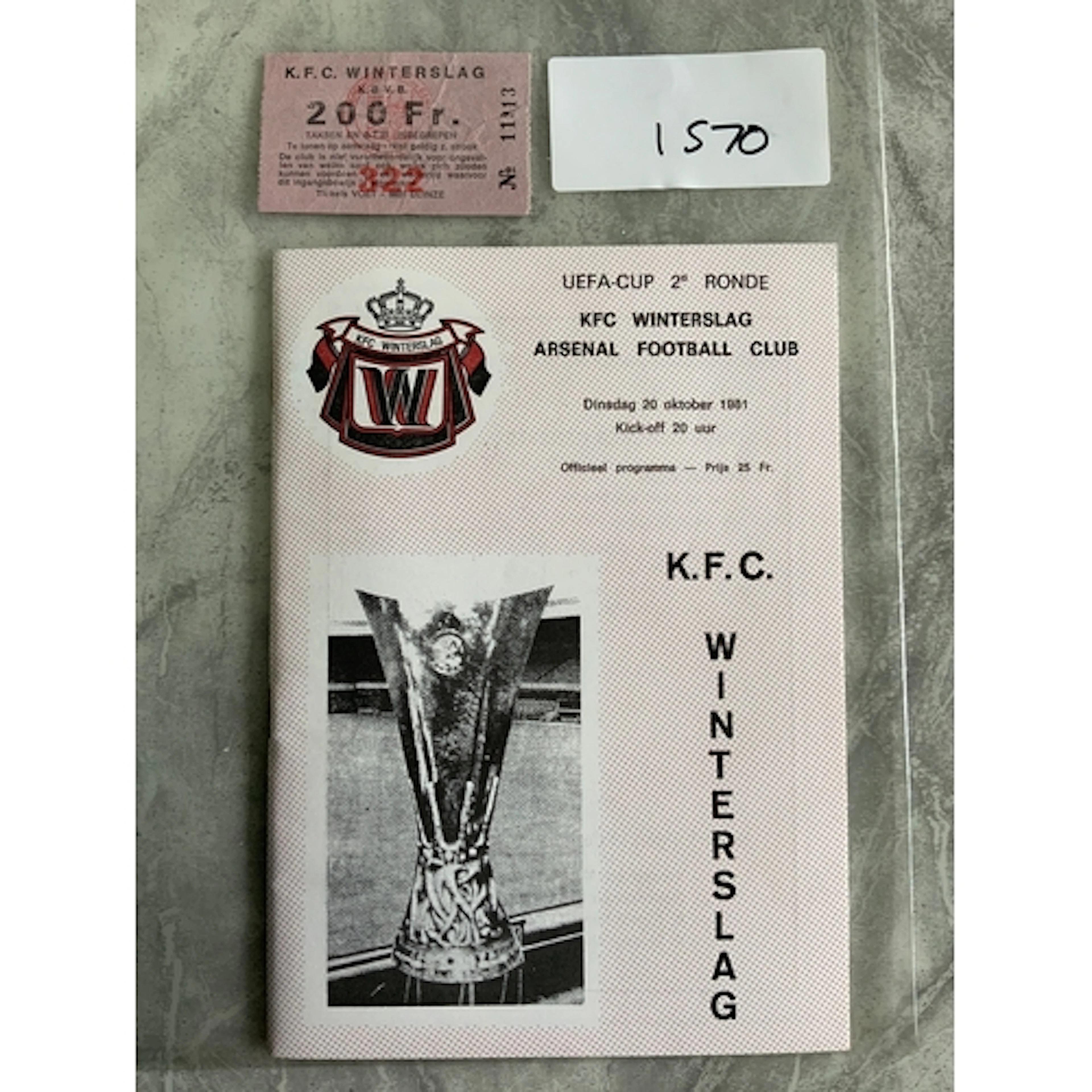 81/82 Winterslag v Arsenal UEFA Cup Football Ticket: Very go...