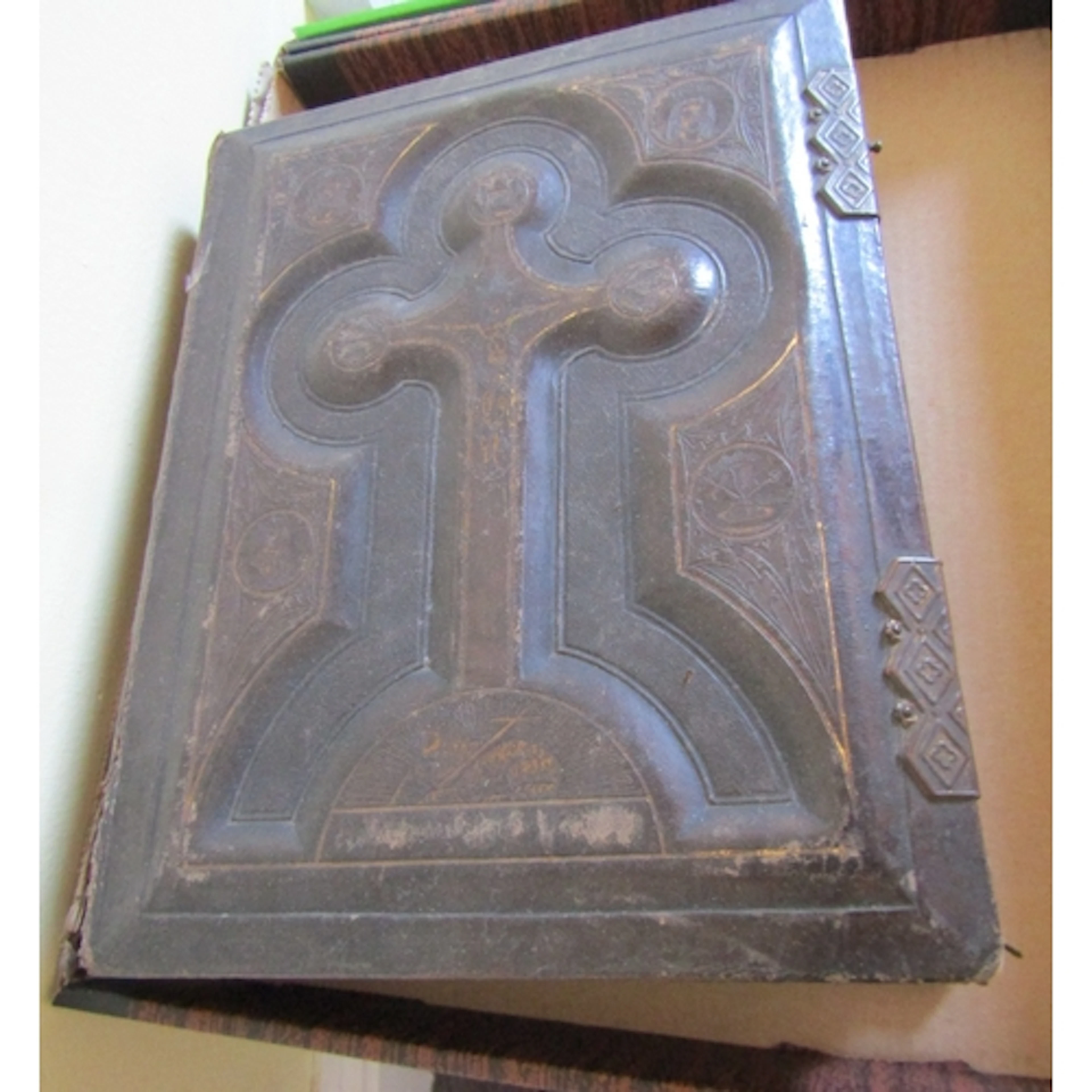 Antique Family Holy Bible Leatherbound Full Size with Clasps