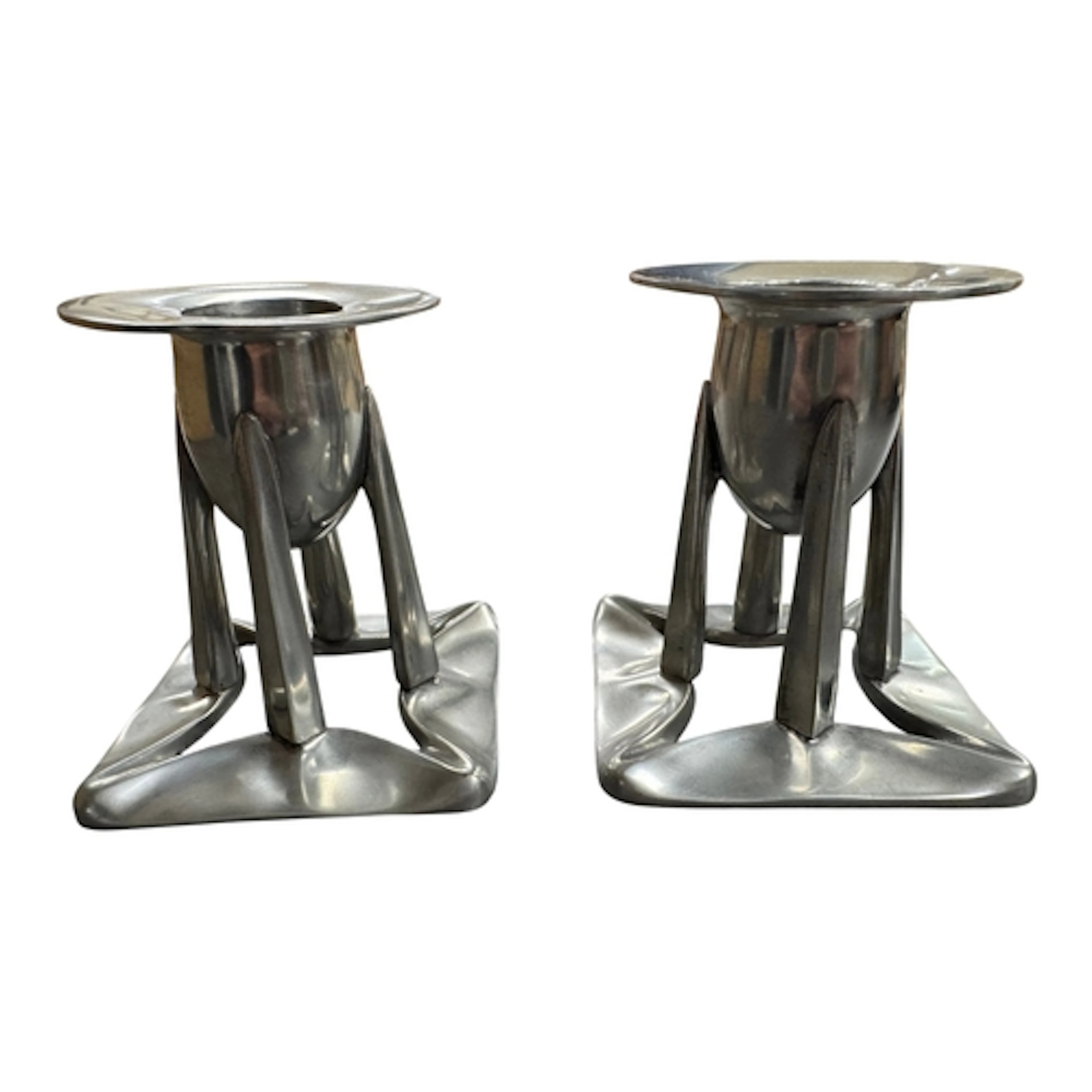 Two Archibald Knox for Liberty pewter dwarf candlesticks, st...
