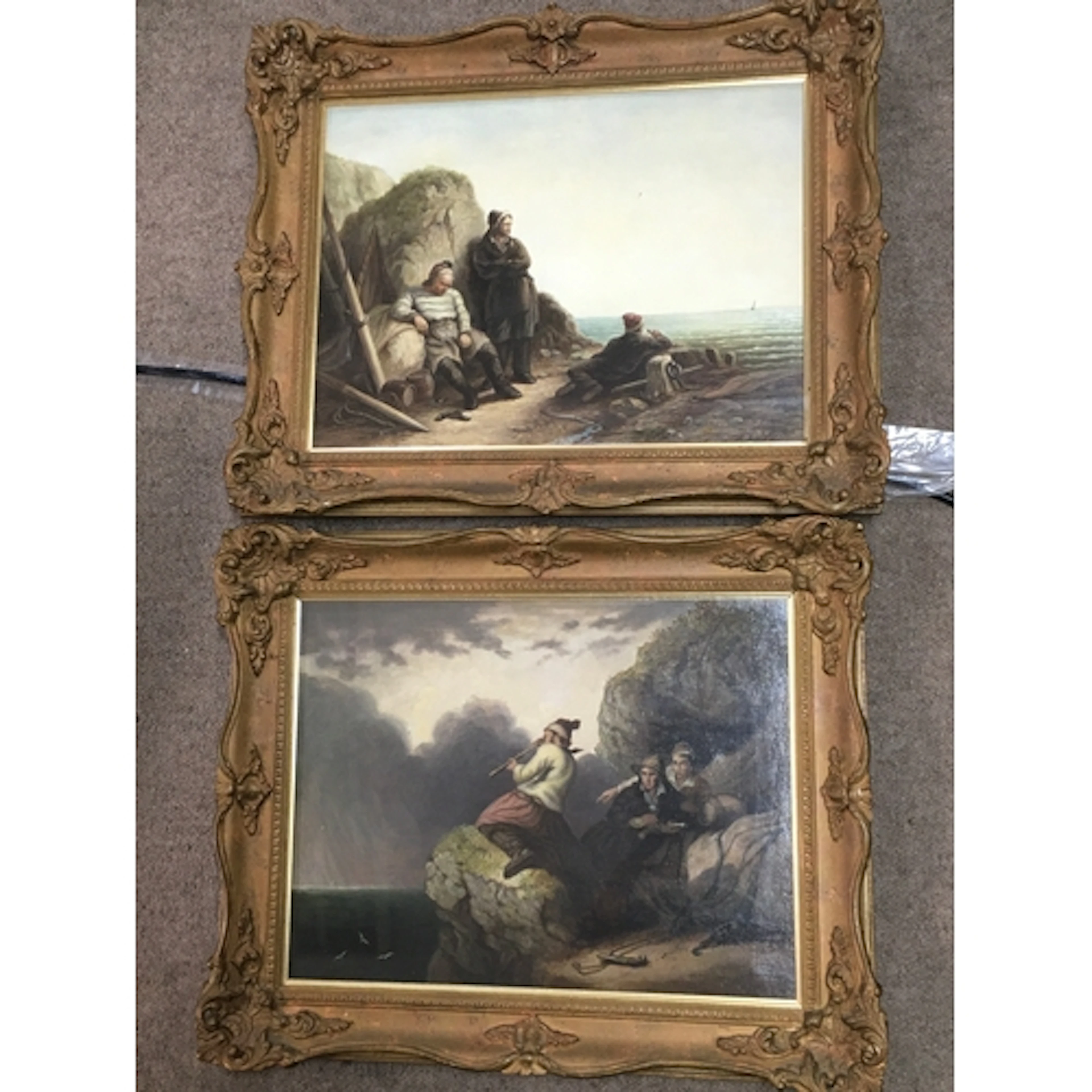 Two oil on canvas paintings after W. Hesslochl "The Smuggler...