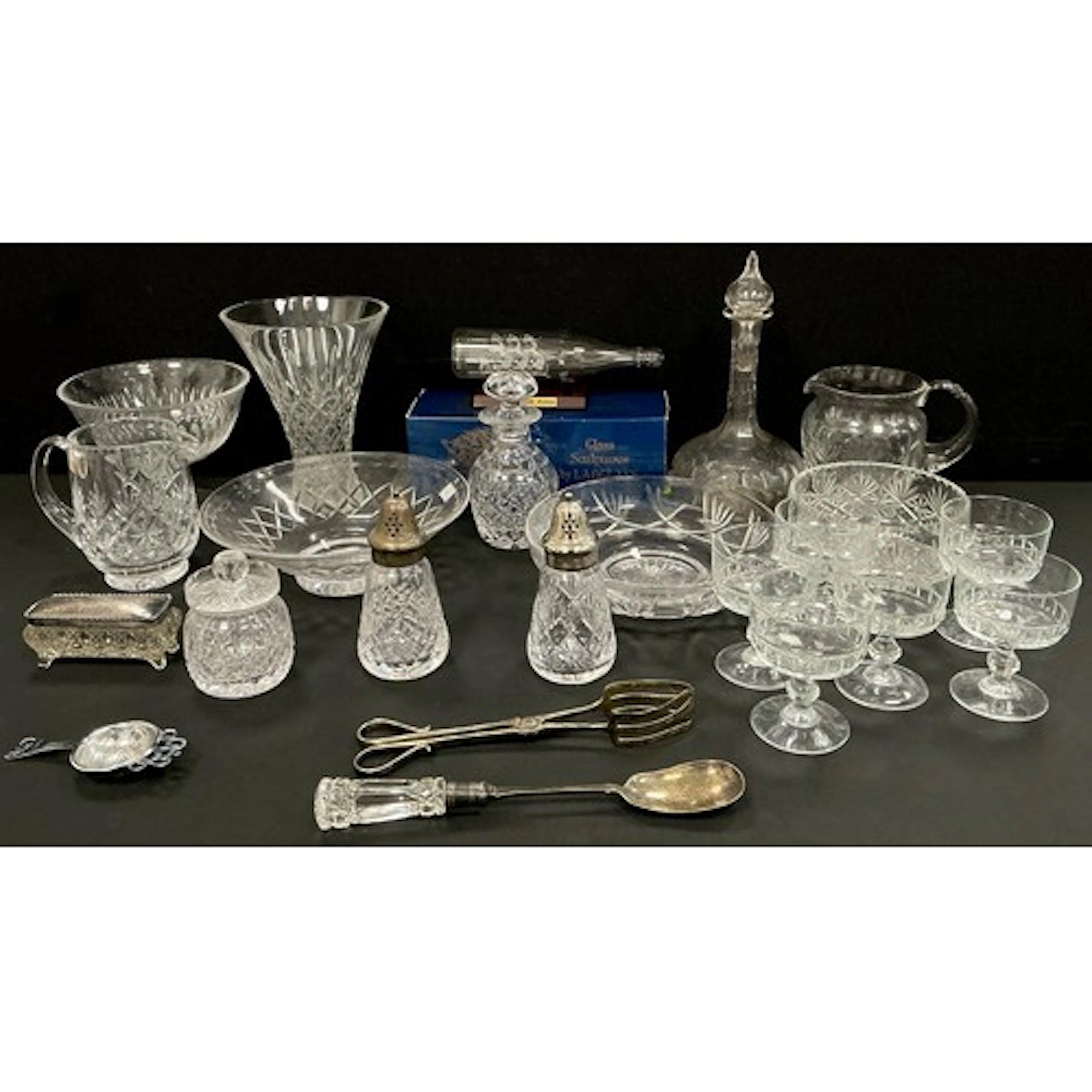 Glassware - a set of six French raised dessert glasses, two ...