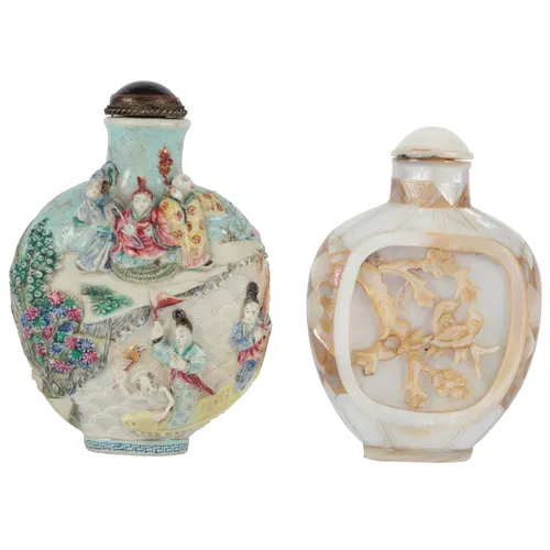 A Chinese enamelled biscuit porcelain snuff bottle, and a mo...