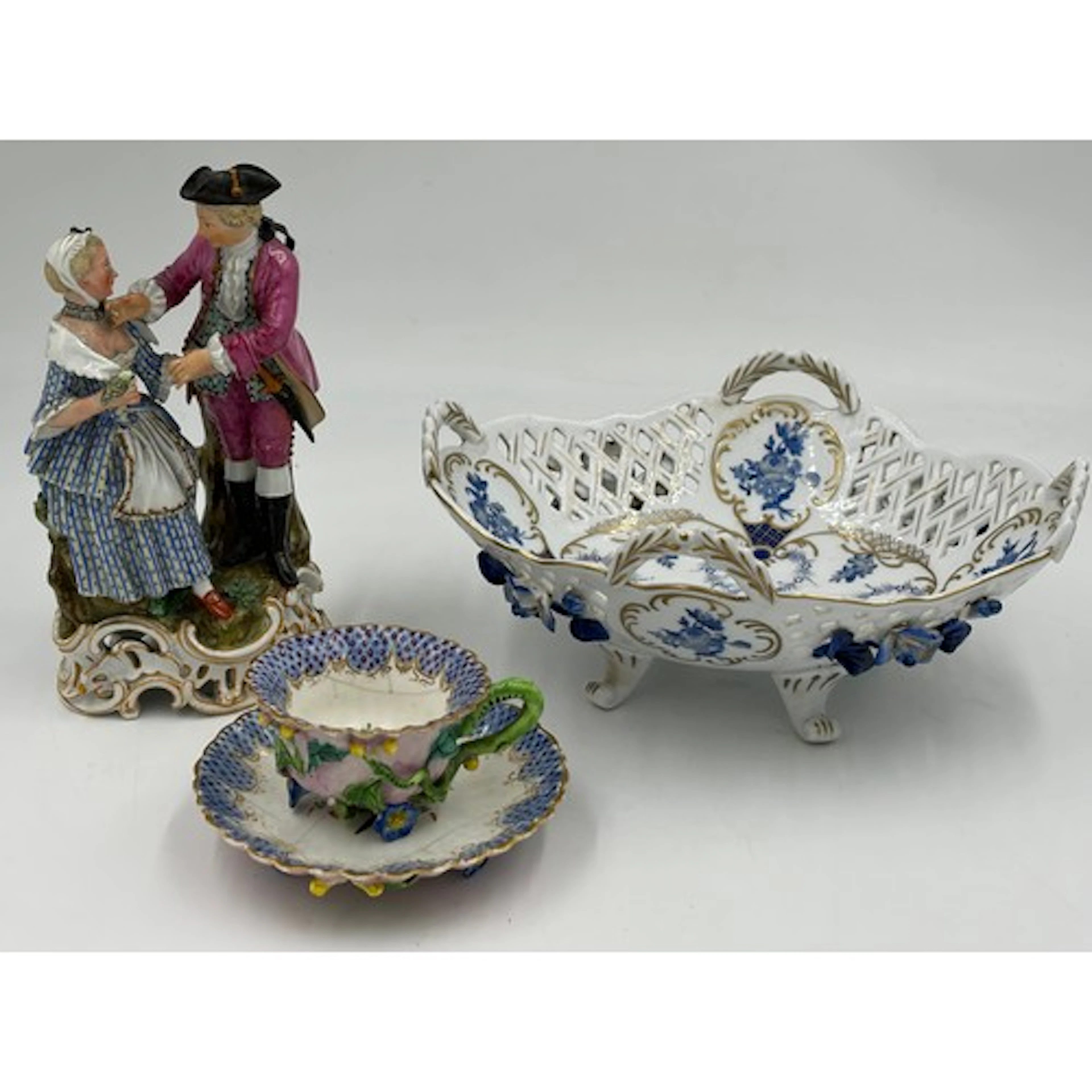Meissen figurine of a courting couple (20cm) together with b...