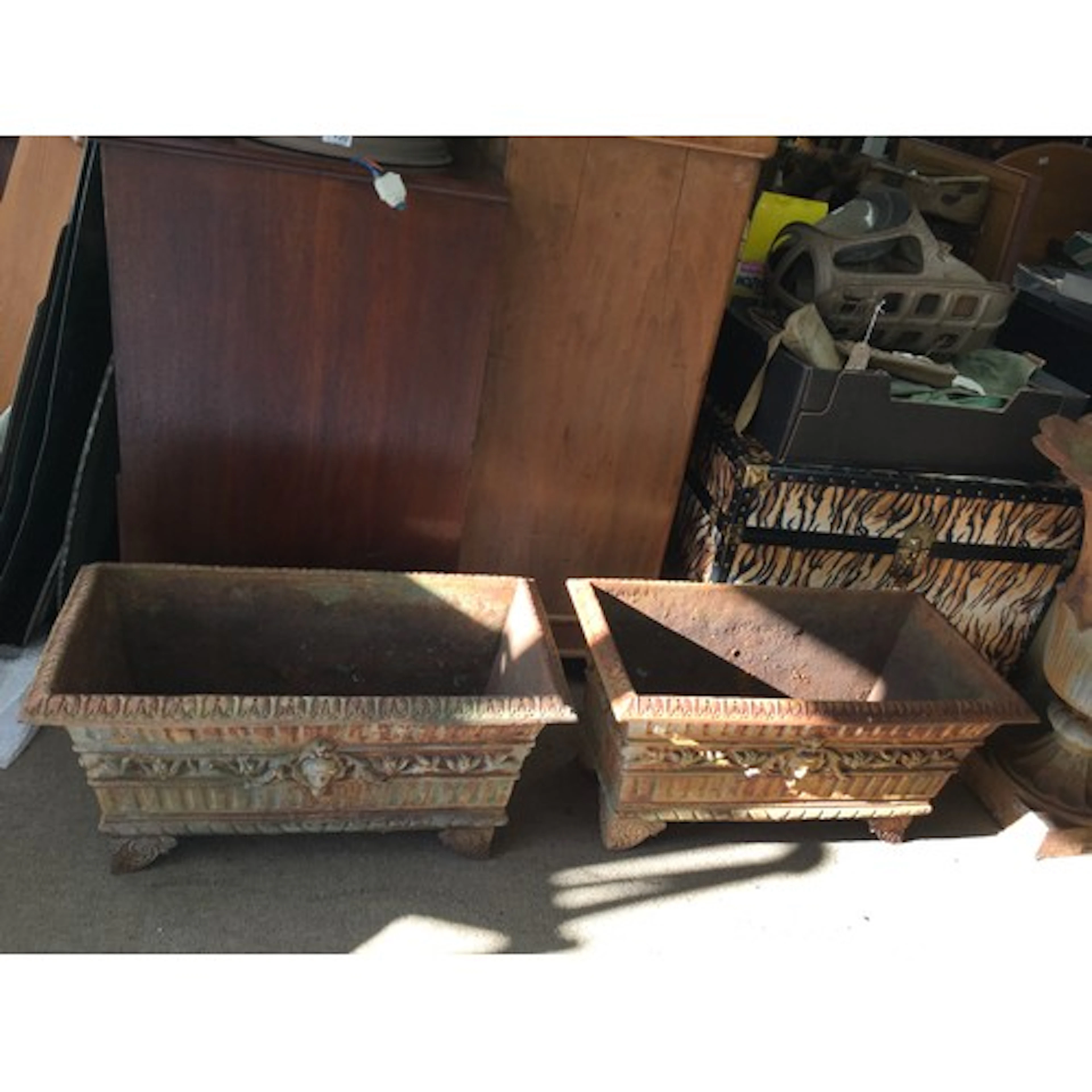 A pair of Regency style cast iron garden troughs. Approx: W3...