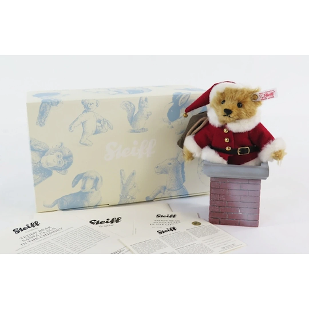 Steiff Teddy Bear Santa Claus In The Chimney Christmas Ornam...