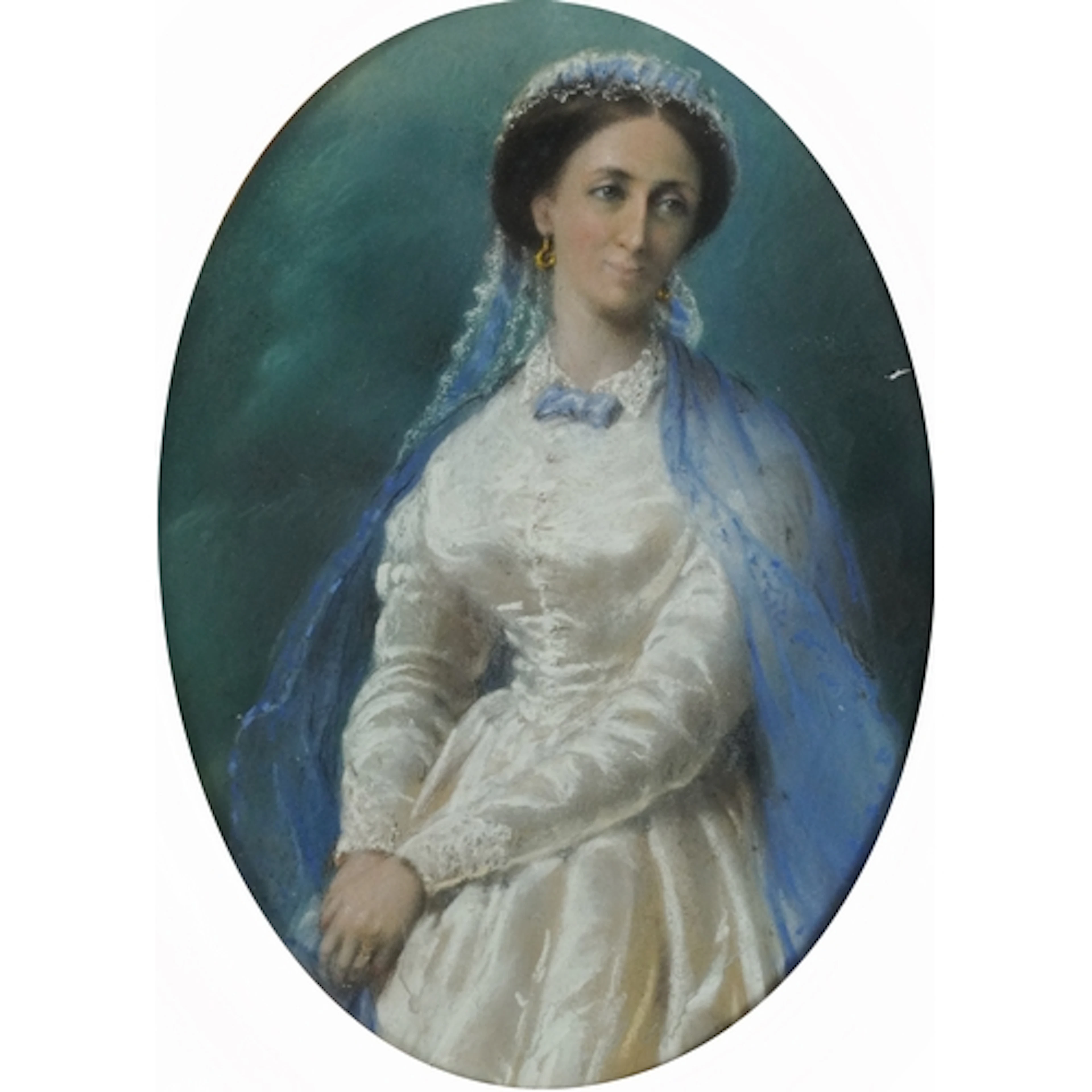 Young female in a wedding dress, three quarter length portra...