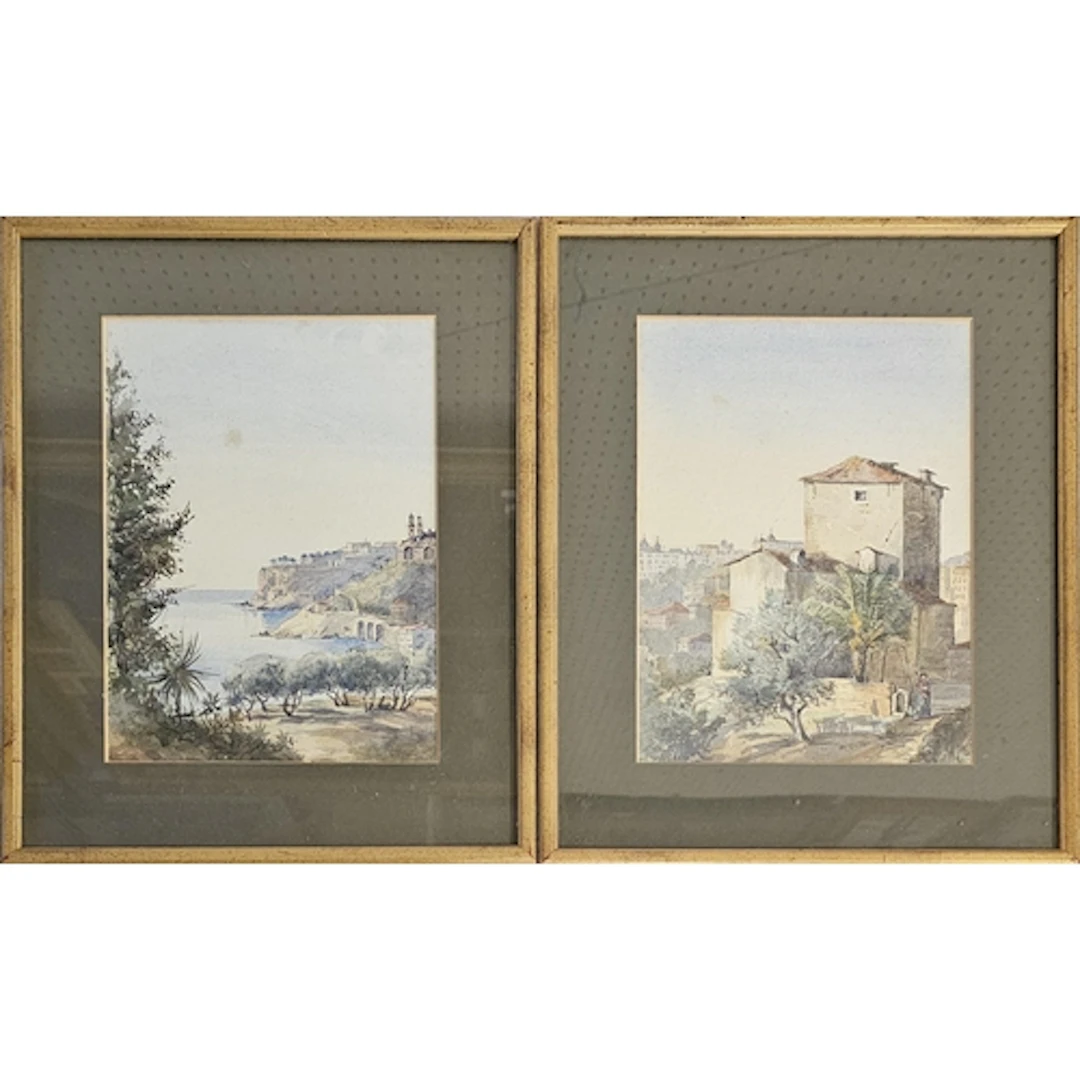 A PAIR OF 19TH CENTURY MEDITERRANEAN WATERCOLOUR, LANDSCAPES...