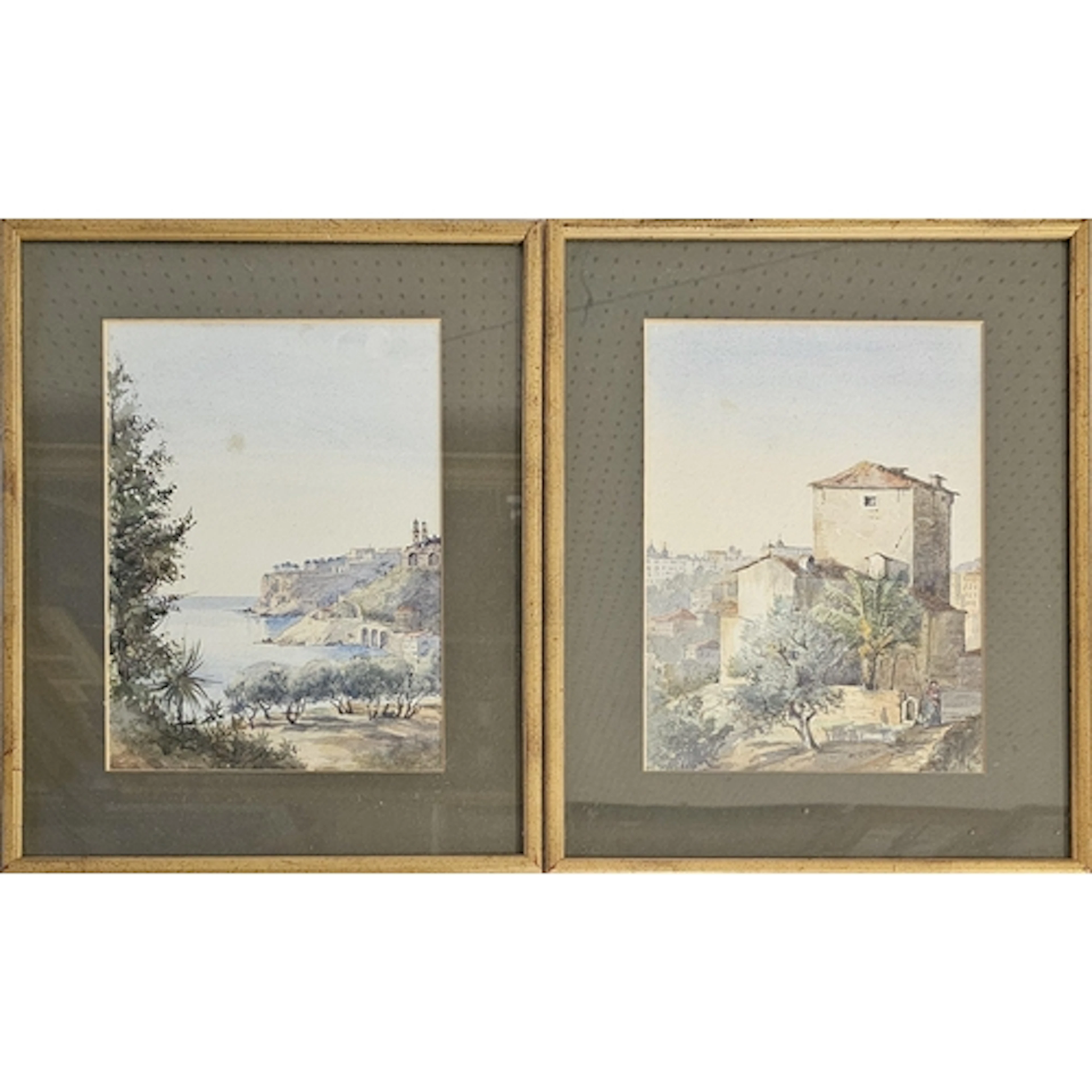 A PAIR OF 19TH CENTURY MEDITERRANEAN WATERCOLOUR, LANDSCAPES...