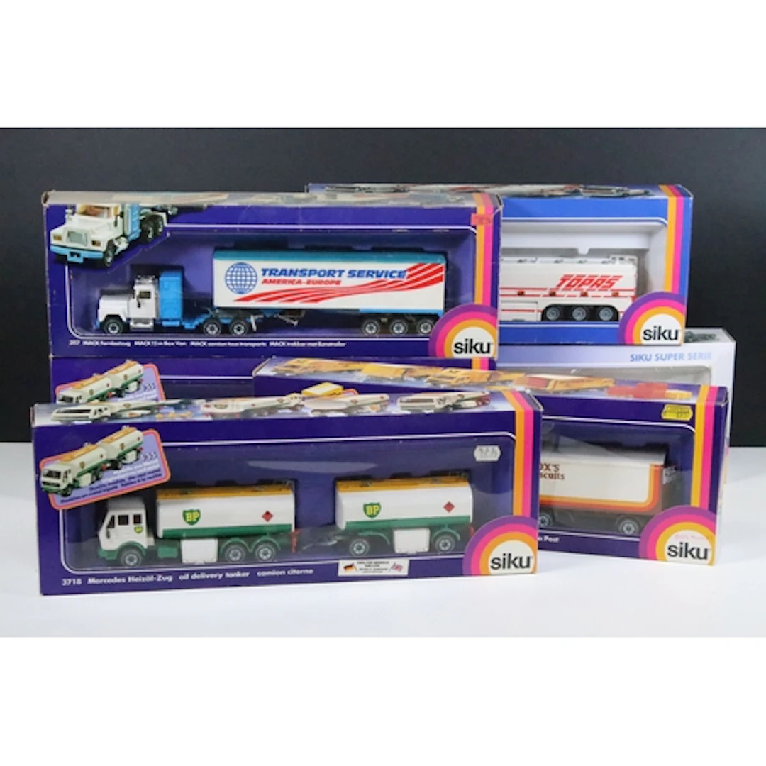Six boxed Siku haulage diecast models to include 3714 Merced...