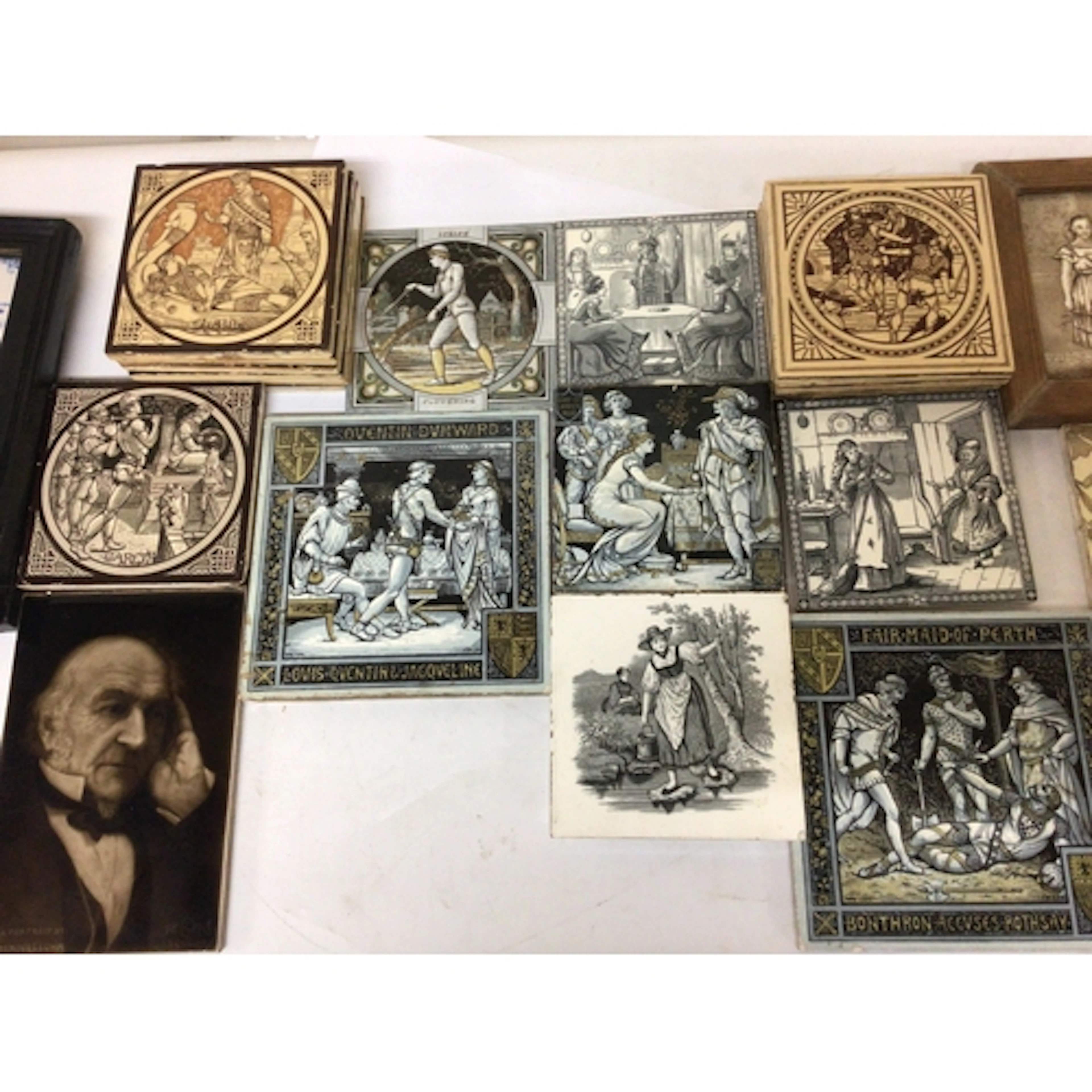 A collection of Victorian ceramic tiles including Pre-...