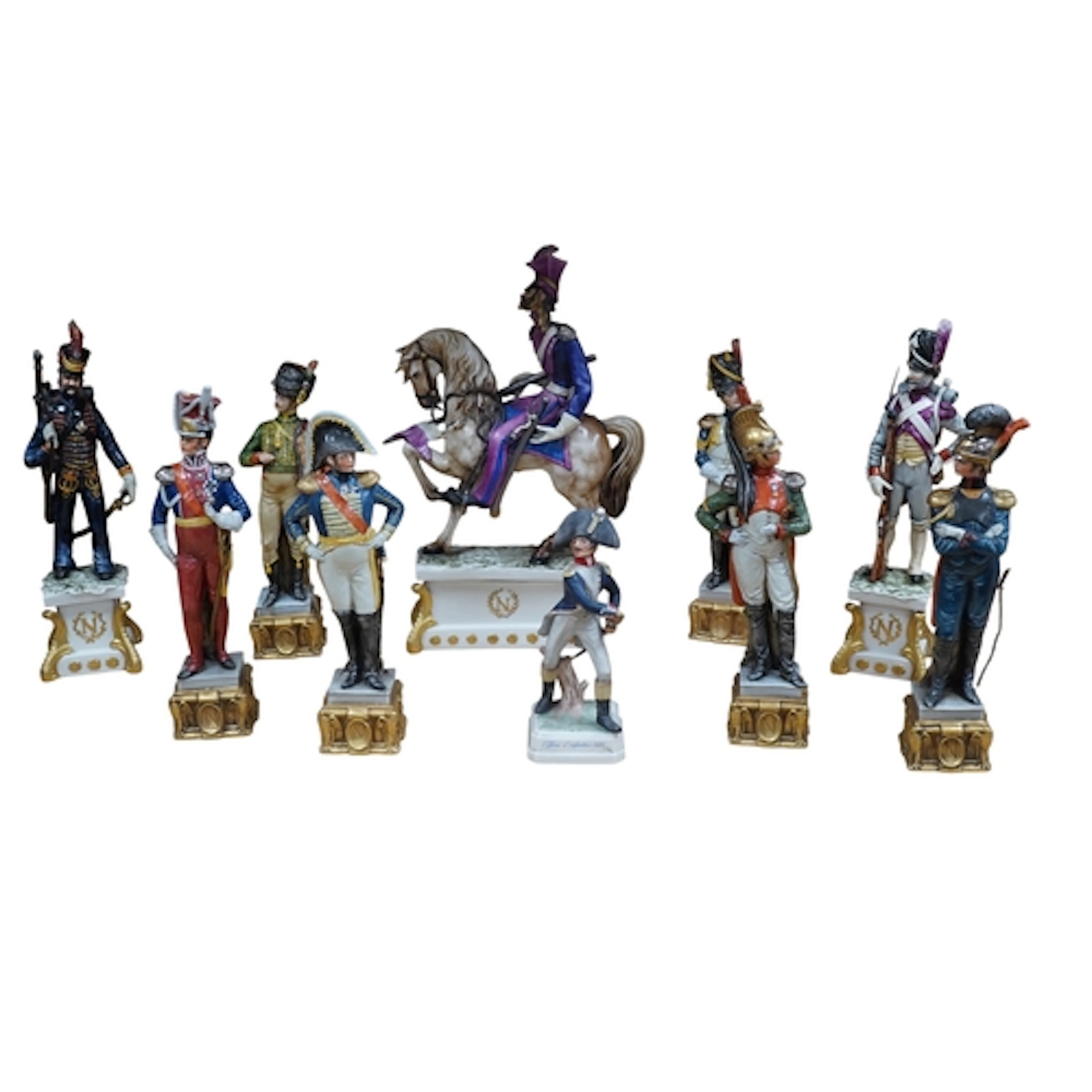 A collection of ten Capodimonte soldier figurines to include...