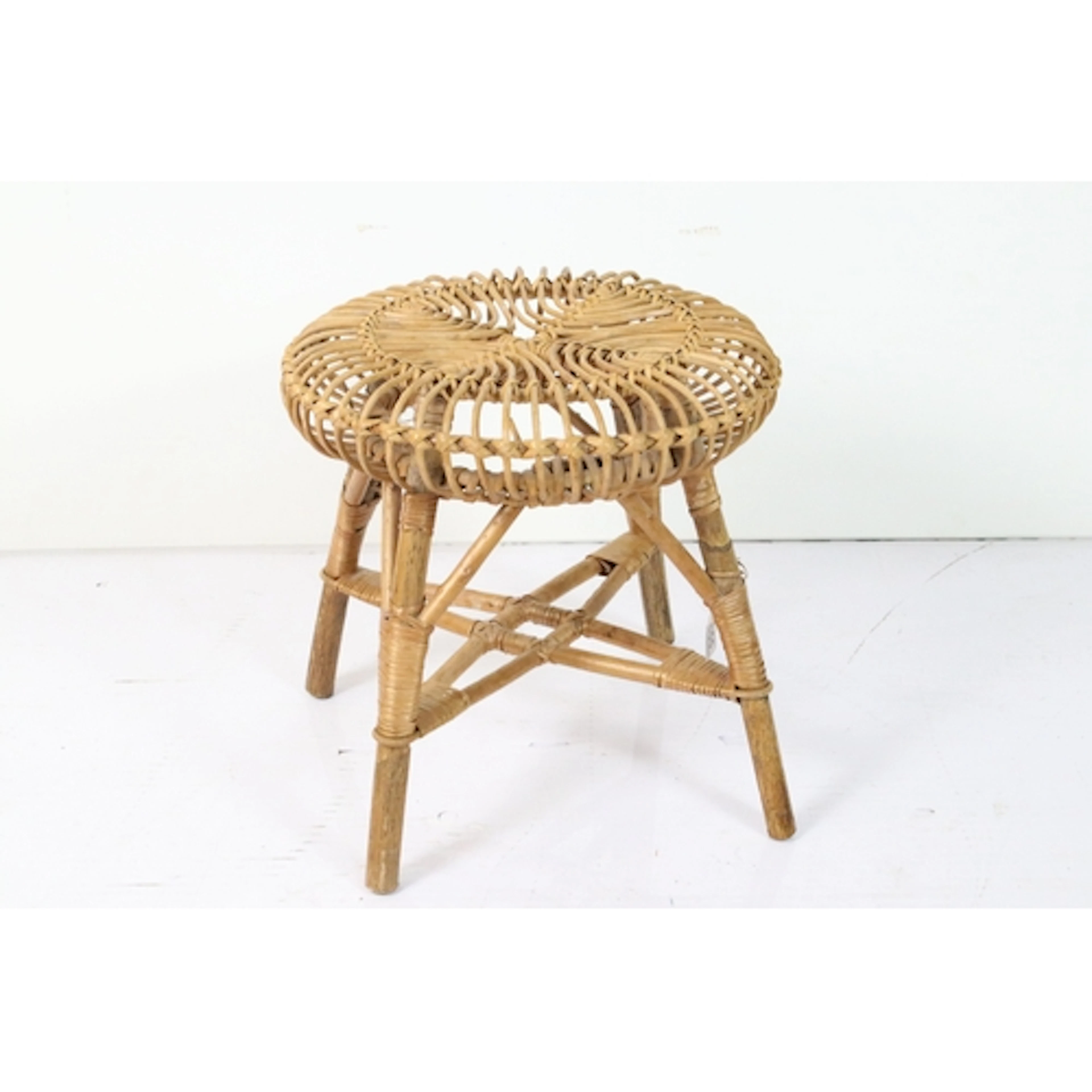 Franco Albini ‘ lobster pot ‘ bamboo wicker stool, 43cm high...