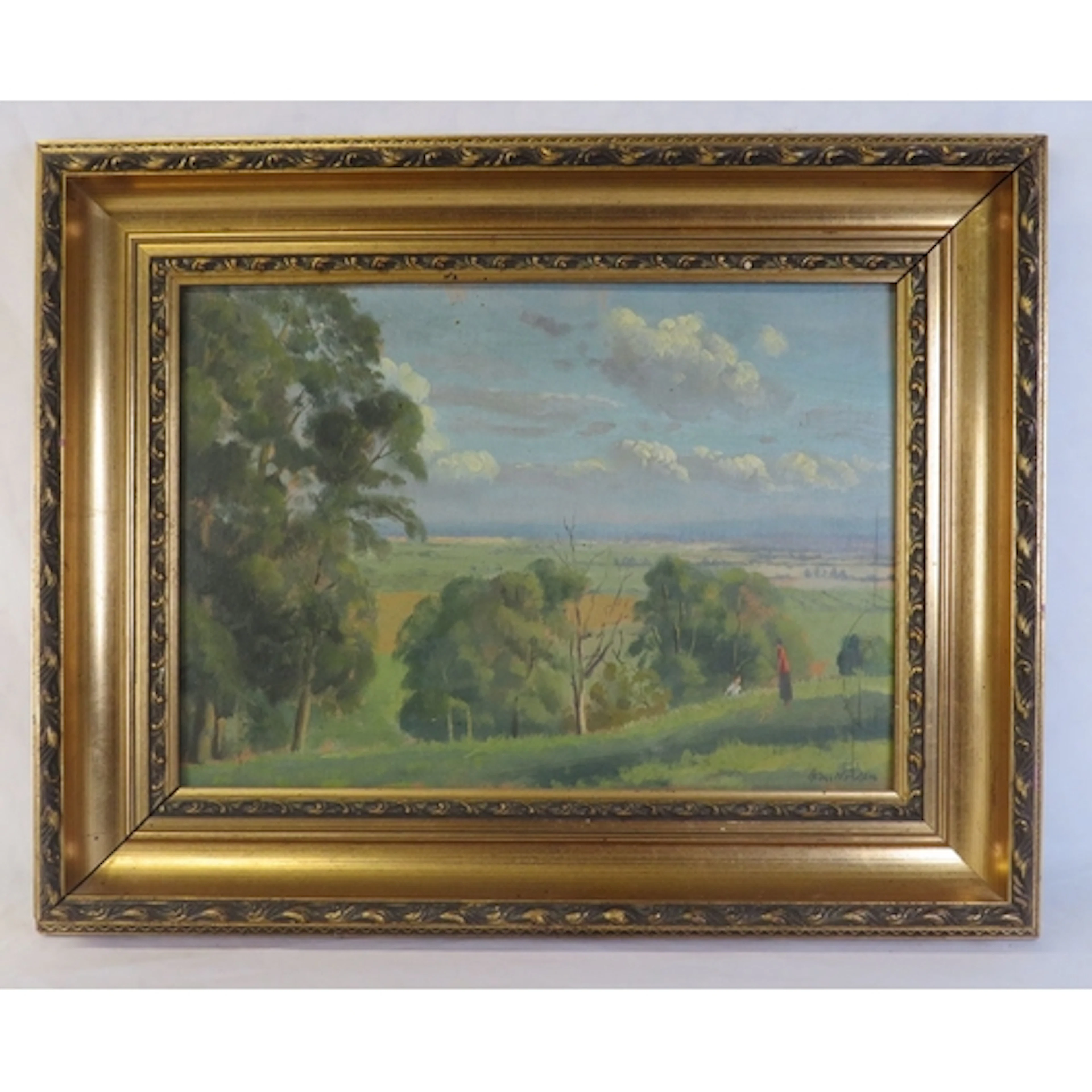 Framed Oil on Board, landscape scene with 2 figures entitled...