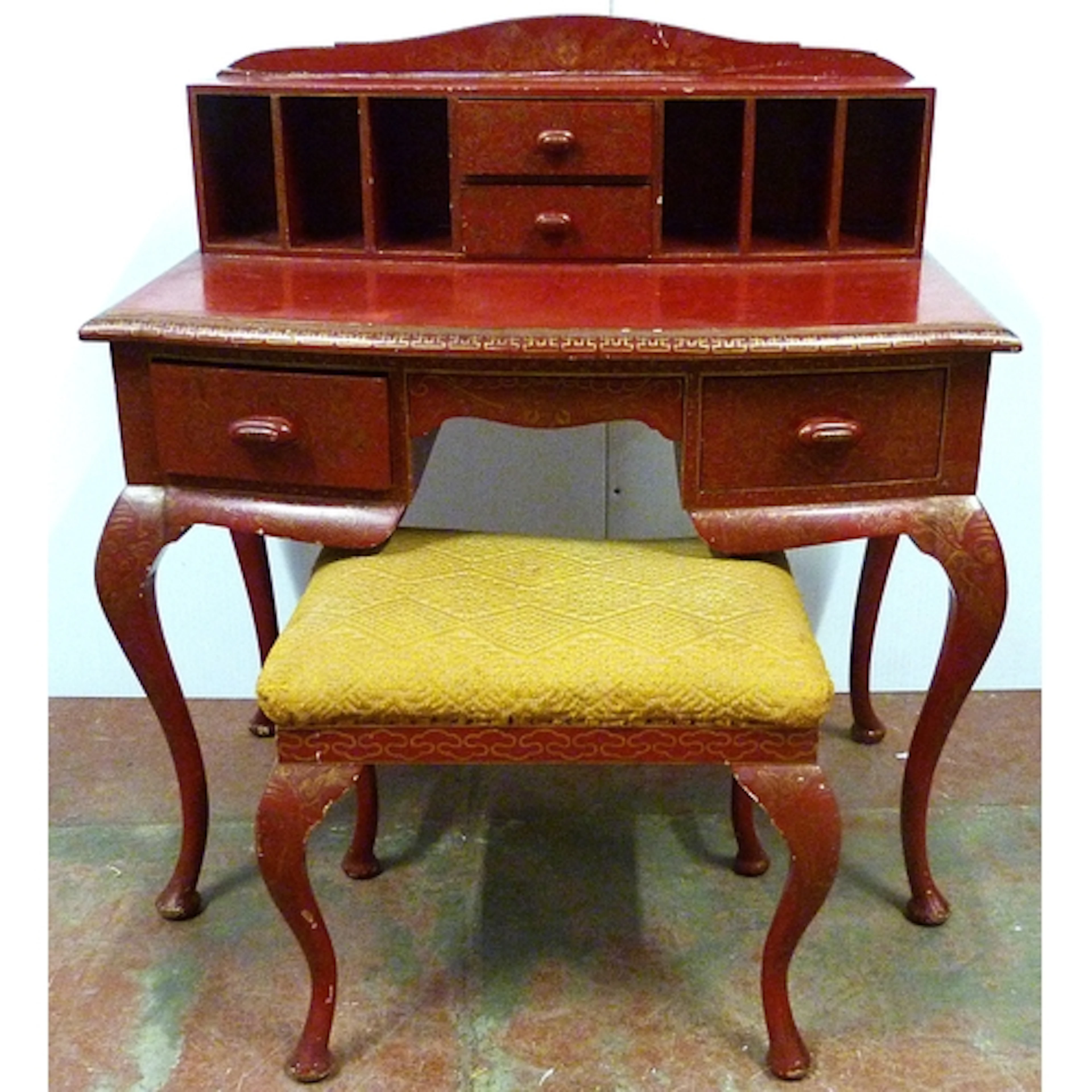 Tibetan style Asian export red lacquered dressing table, the...