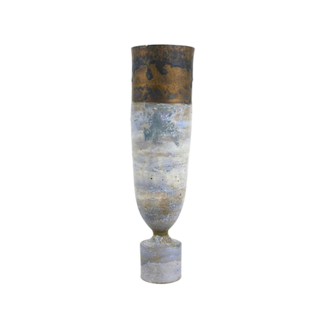 Robin WELCH (1936-2019) A tall stoneware vessel with a metal...